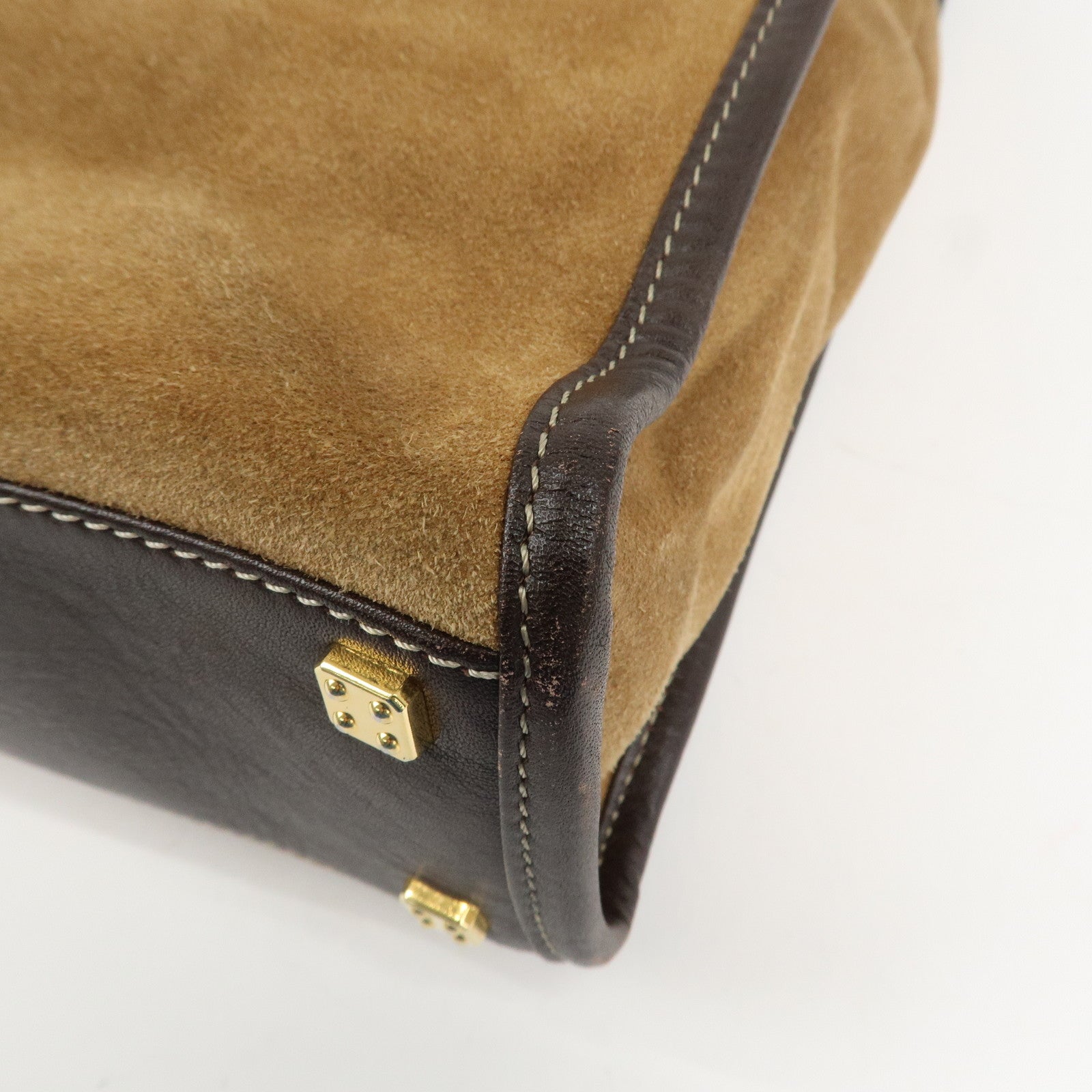 LOEWE Anagram Leather Suede Tote Bag Hand Bag Brown Beige