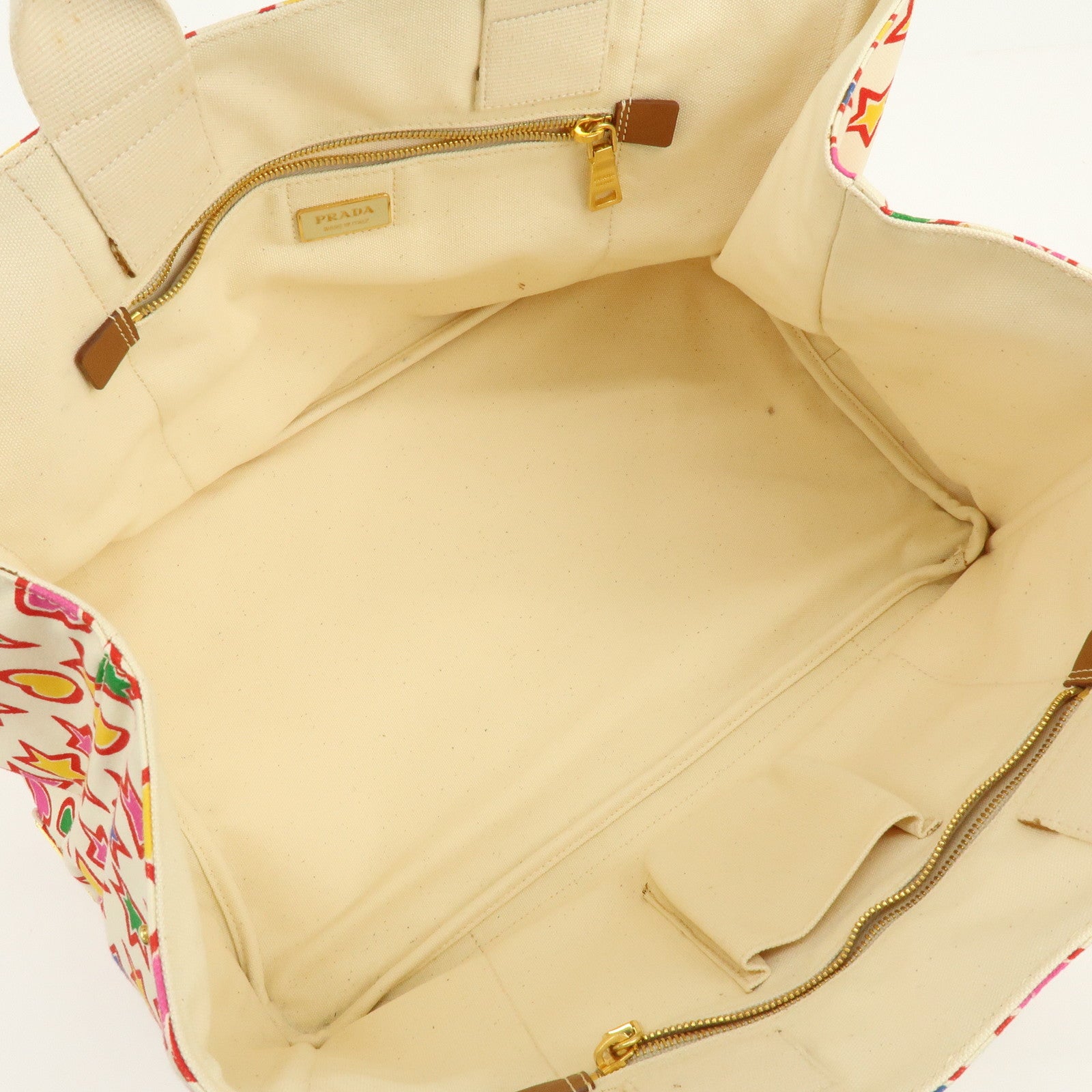 PRADA Triangle Logo Canapa Large Star Heart Canvas Tote Bag BN1872