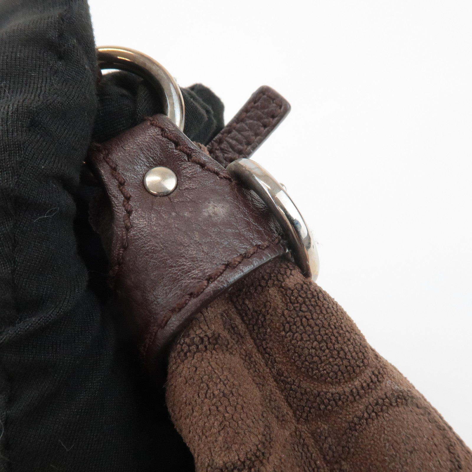 Ferragamo Gancini Leather Cotton Accessoires Pouch Hand Bag Brown Used