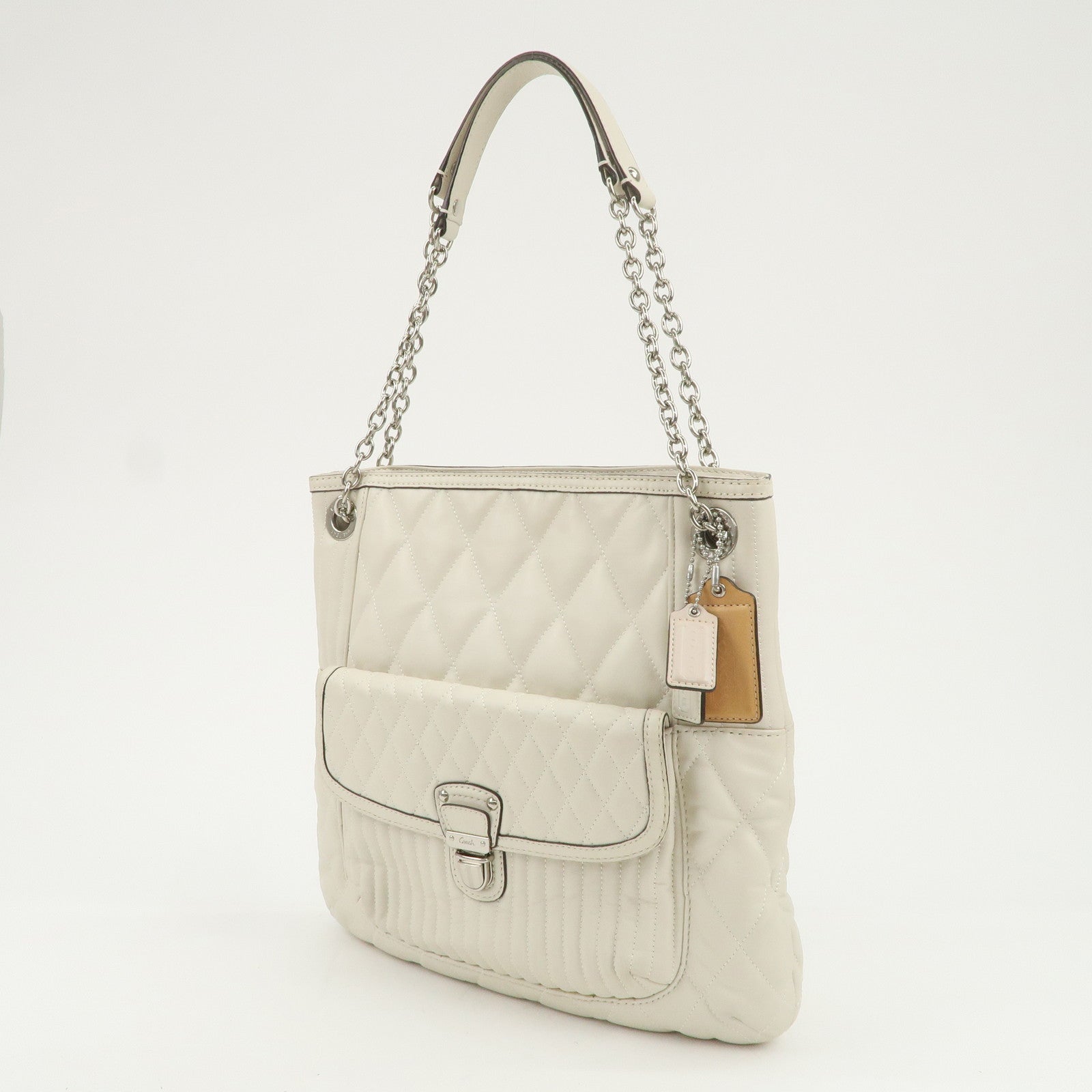 COACH Leather Chain Shoulder Bag Hand Bag Ivory