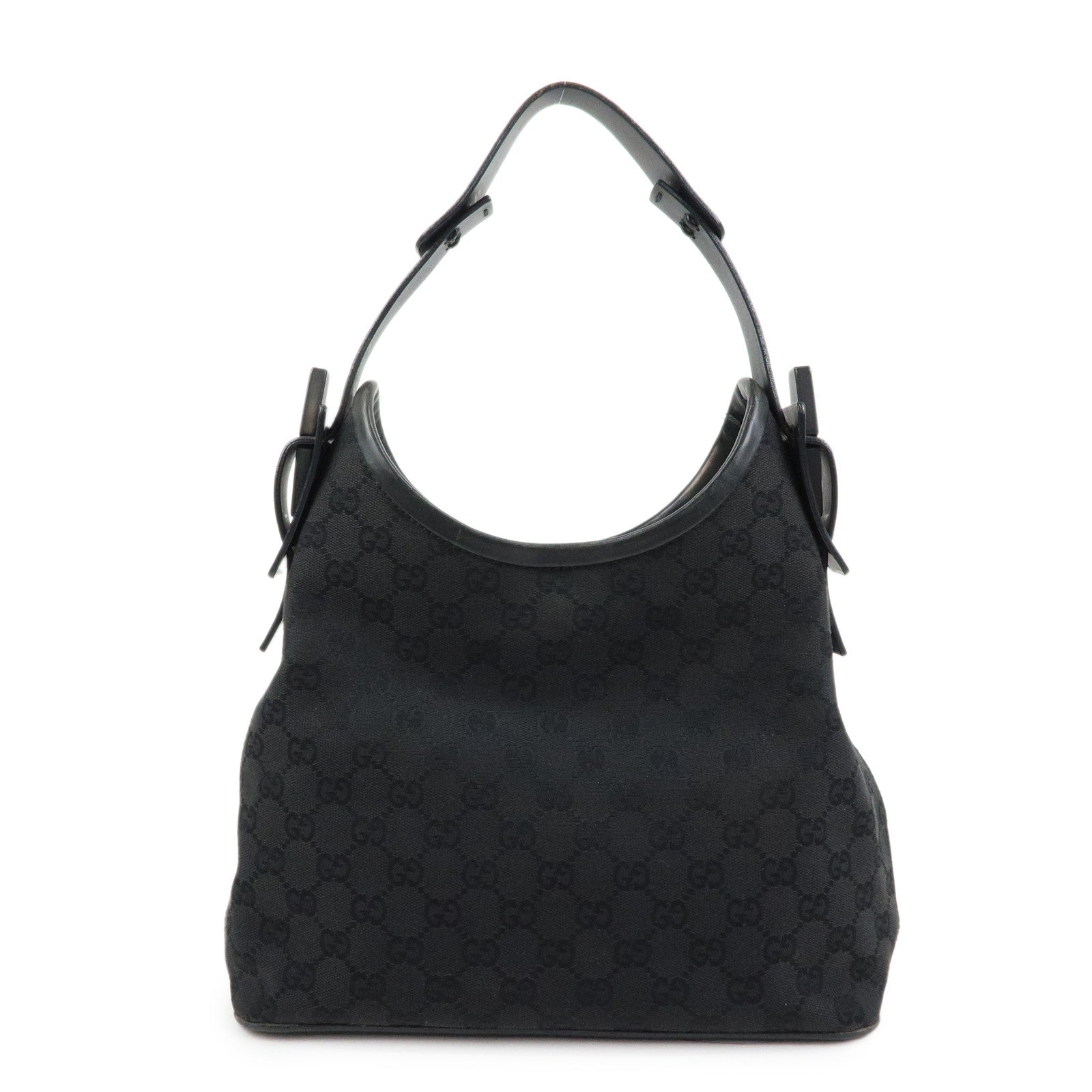 GUCCI GG Canvas Leather Shoulder Bag Hand Bag Black 107752