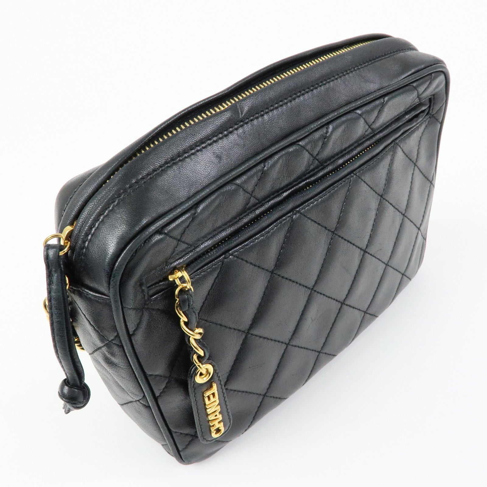 CHANEL Matelasse Lambskin Chain Shoulder Bag Crossbody Bag Black
