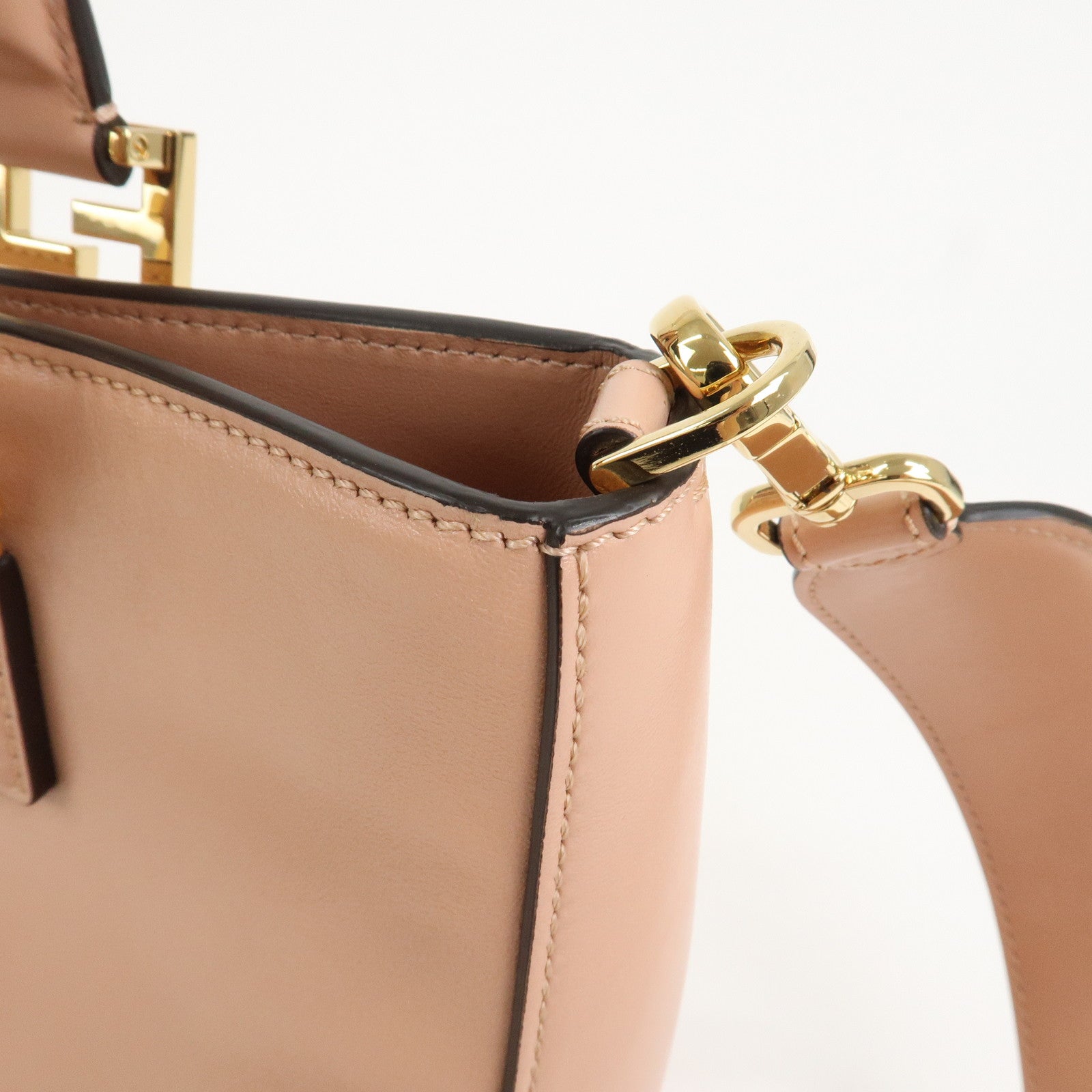 FENDI Leather 2Way FF Tote Small Hand Bag Shoulder Bag Pink 8BH367