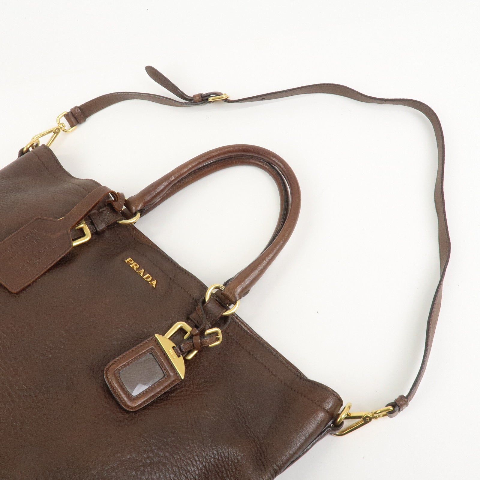 PRADA Leather 2Way Bag Hand Bag Shoulder Bag Crosbody Bag Brown