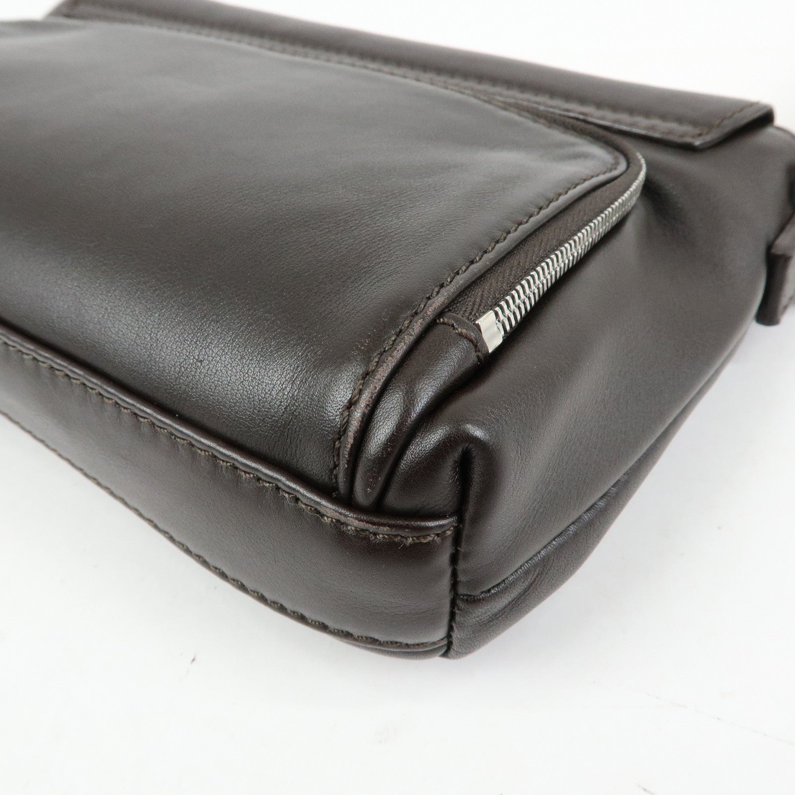 Ferragamo Leather Clutch Bag Second Bag Wrist Strap Brown
