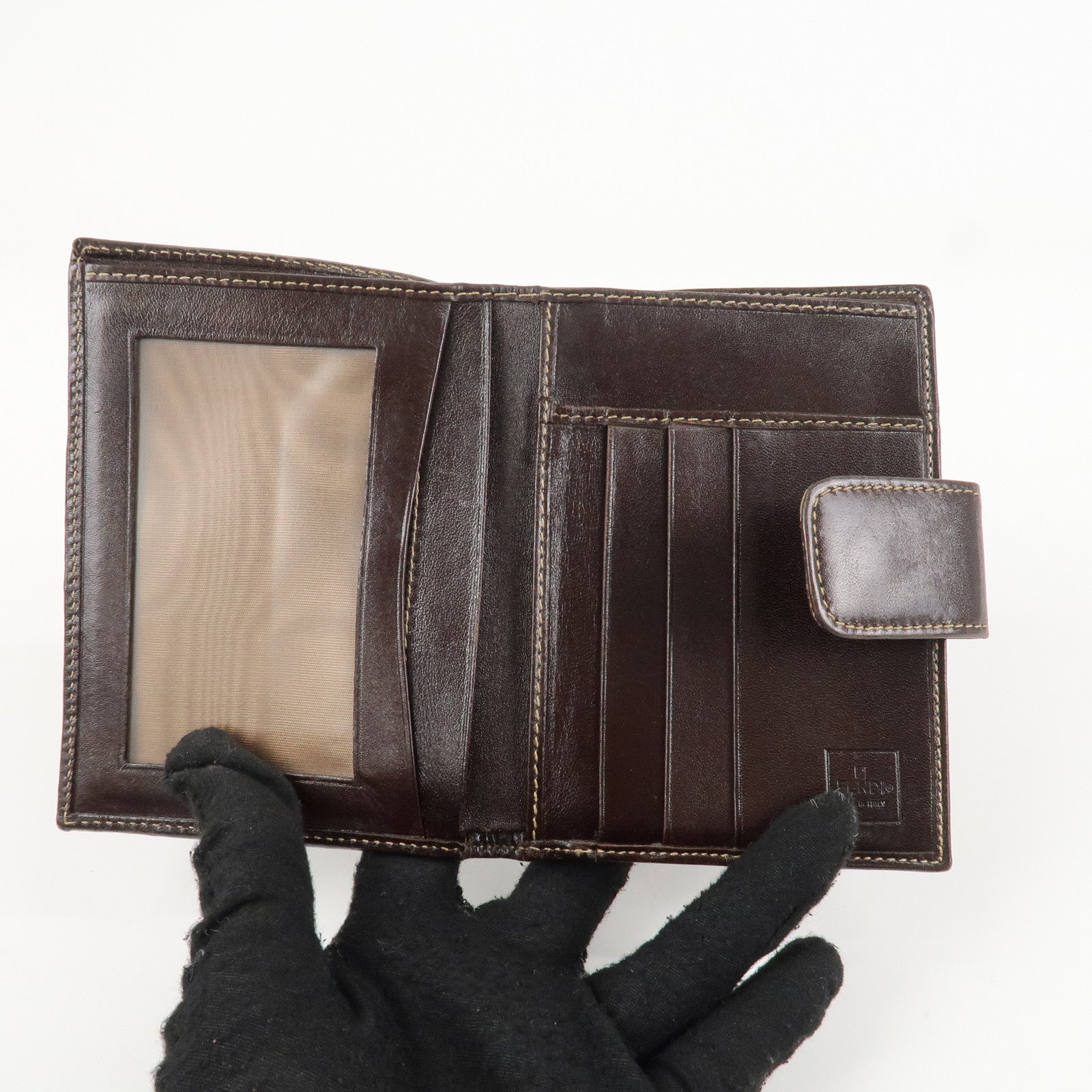 FENDI Zucca Canvas Leather Bi-Fold Wallet Brown Black Used