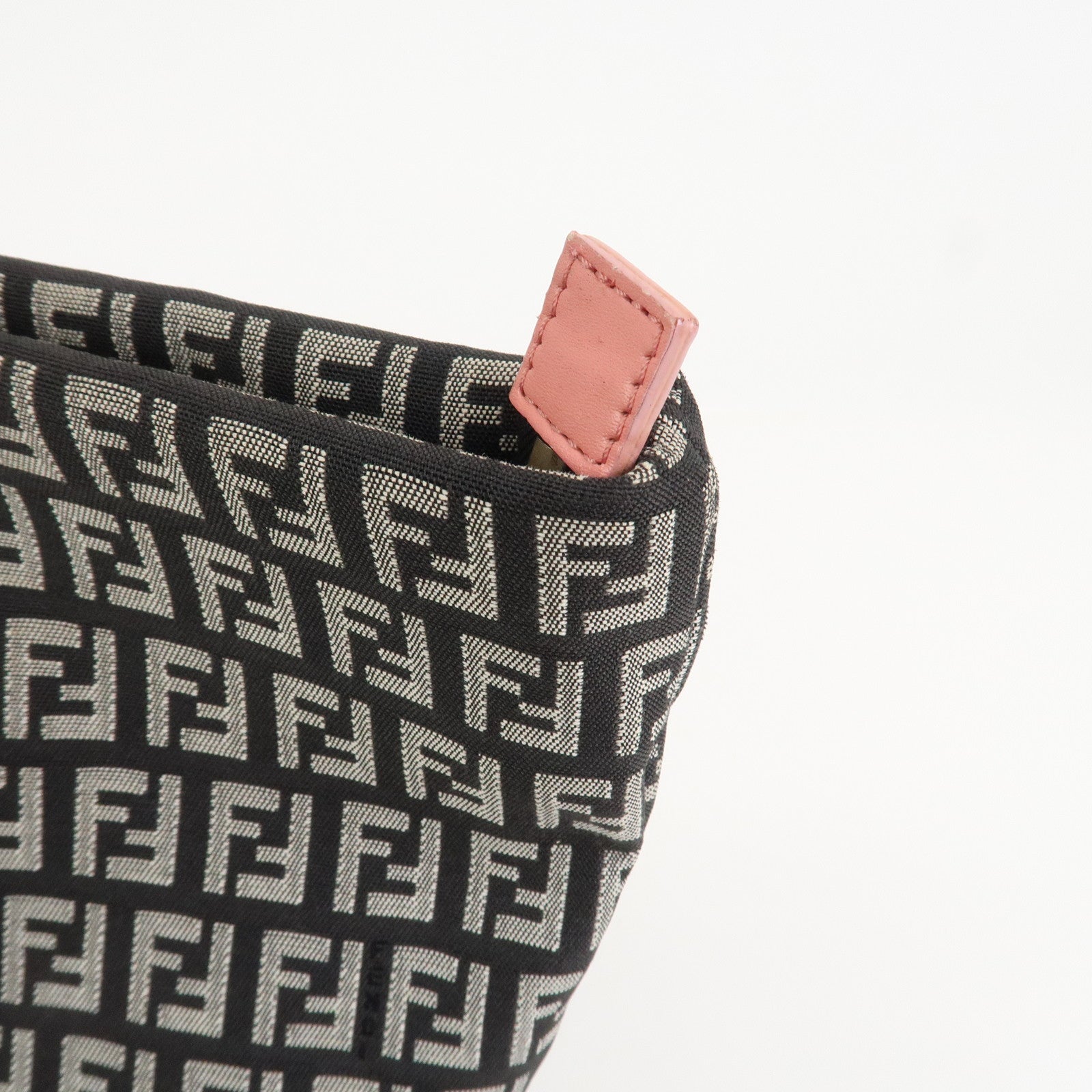 FENDI Zucchino Canvas Leather Tote Shoulder Bag Black Pink 8BH025