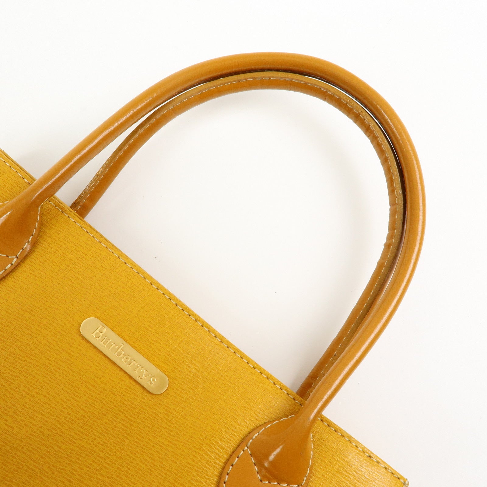 BURBERRY Logo Leather Tote Bag Hand Bag Yellow