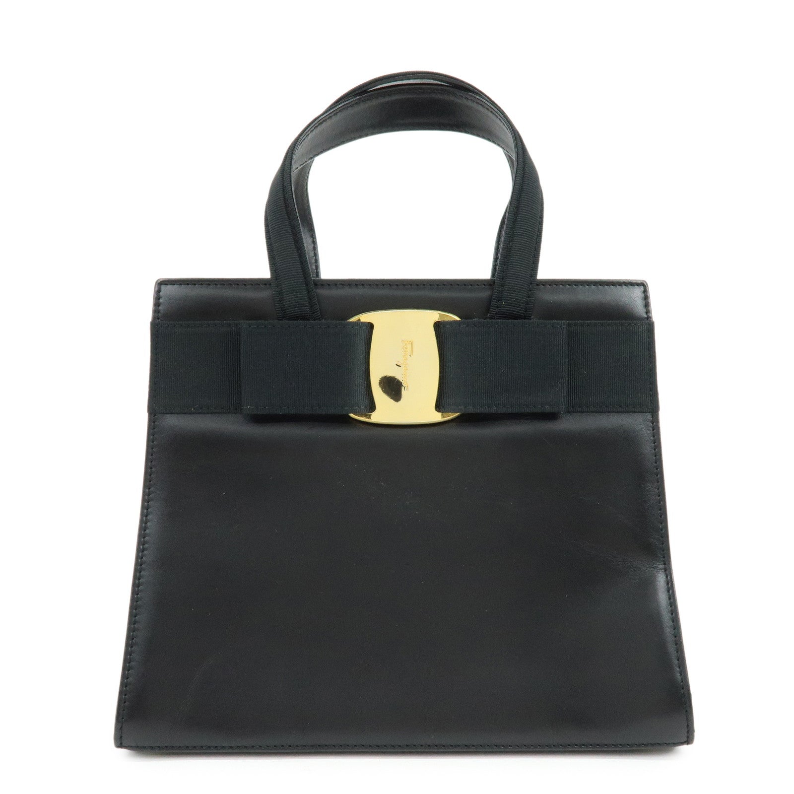 Ferragamo Vara Ribbon Leather Hand Bag Tote Bag Black