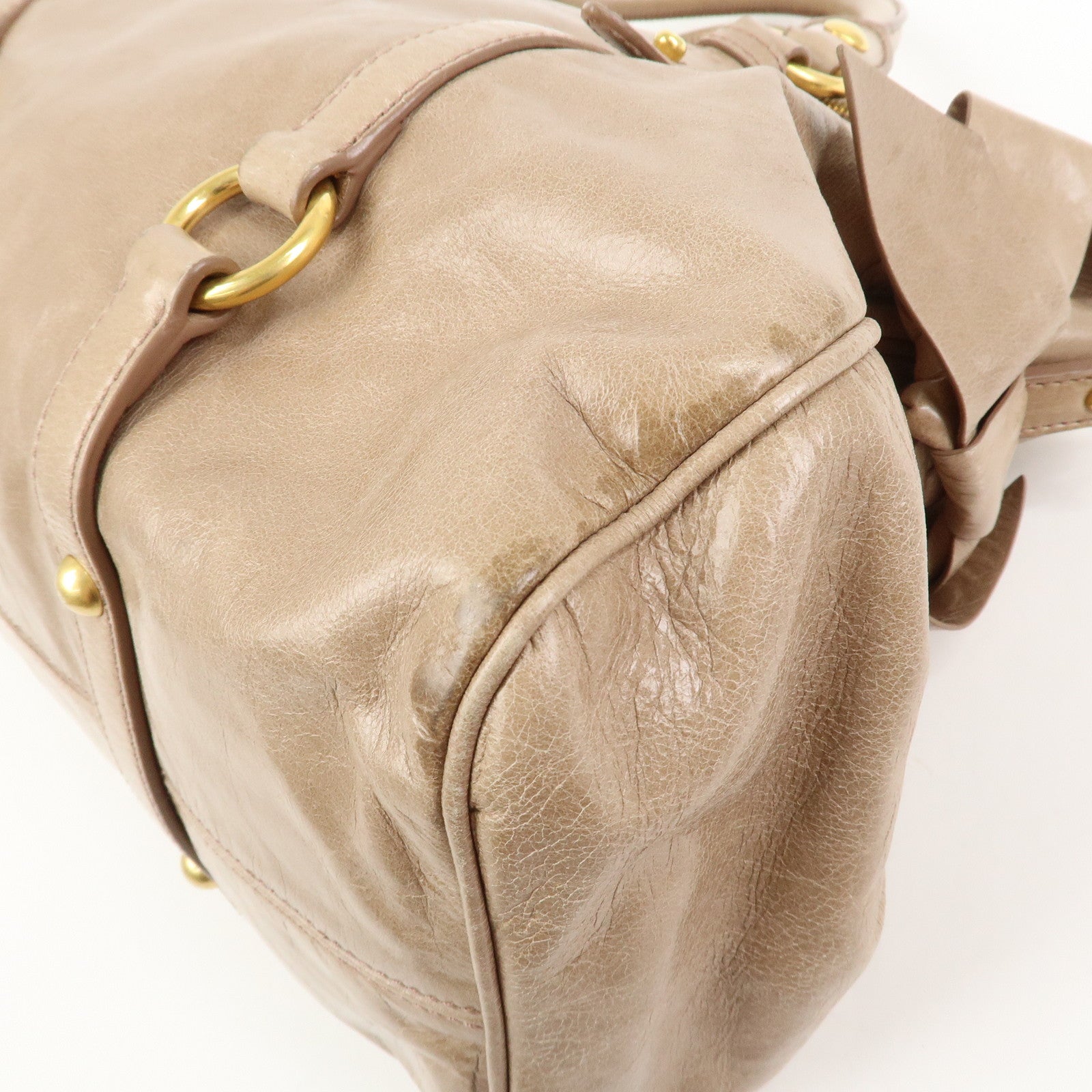 MIU MIU Ribbon Leather 2Way Bag Shoulder Bag Hand Bag Brown RT0365