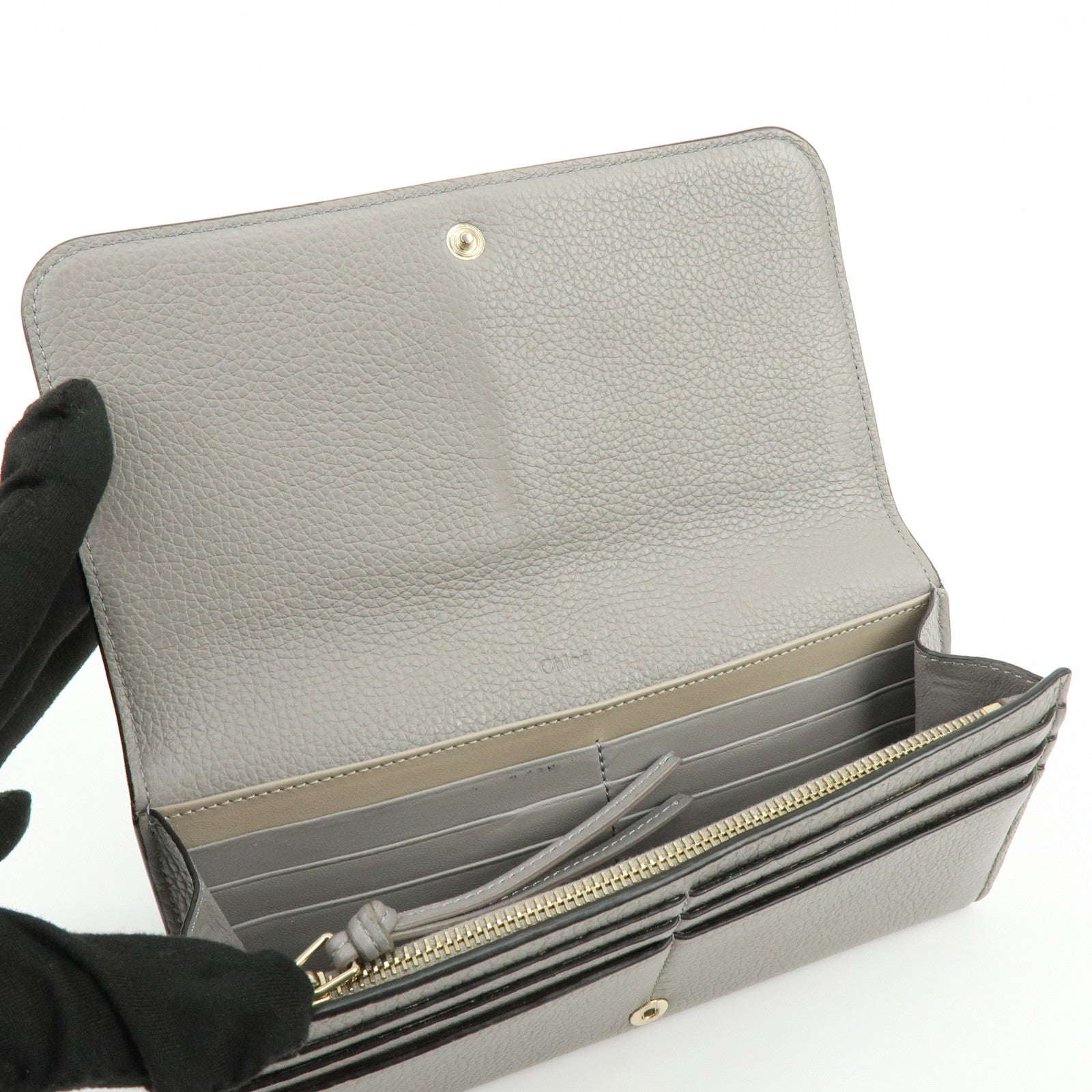 Chloe Alphabet Leather Flap Long Wallet C Charm Gray