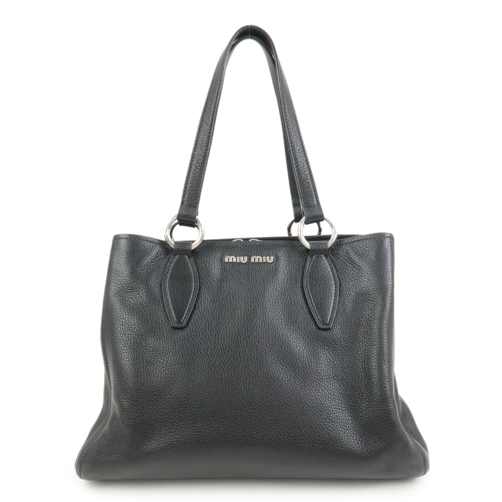 MIU MIU Logo Leather 2Way Shoulder Bag Hand Bag Black RR2014