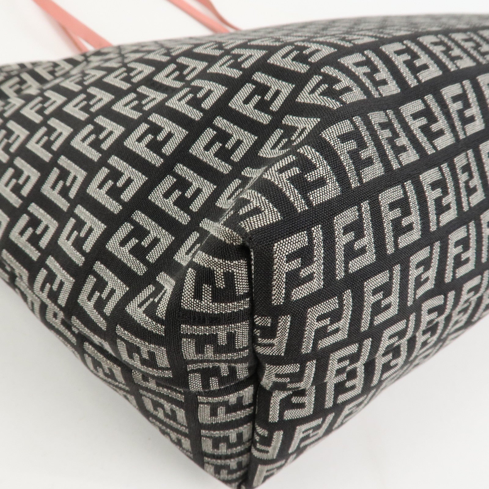 FENDI Zucchino Canvas Leather Tote Shoulder Bag Black Pink 8BH025