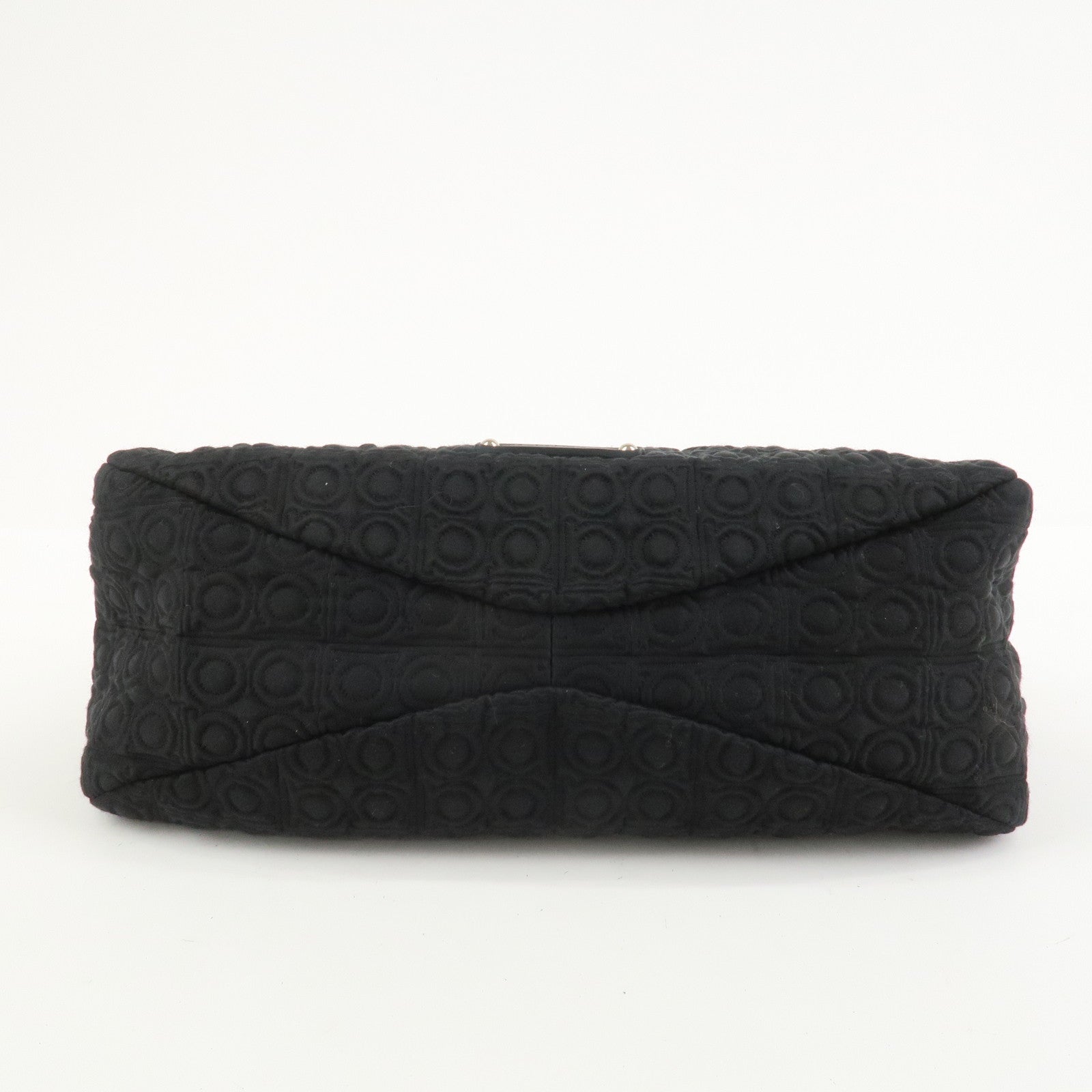 Ferragamo Gancini Canvas Leather Hand Bag Black Silver