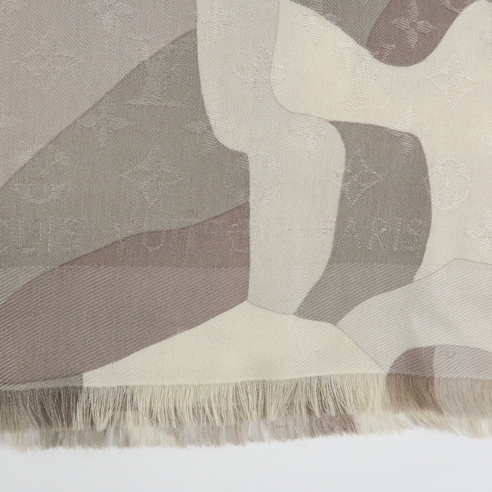 Louis Vuitton Monogram Silk Wool Shawl Scarf Camouflage Gray M75397