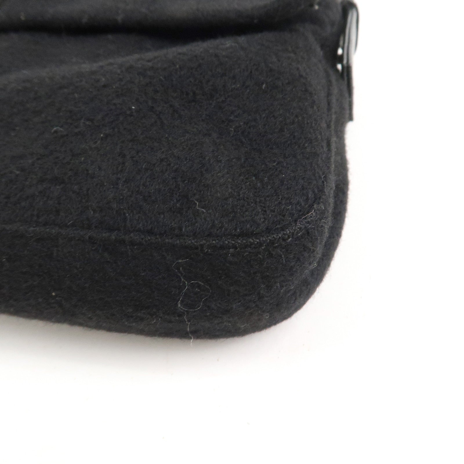 FENDI Mamma Baguette Wool Leather Shoulder Bag Hand Bag Black 26424