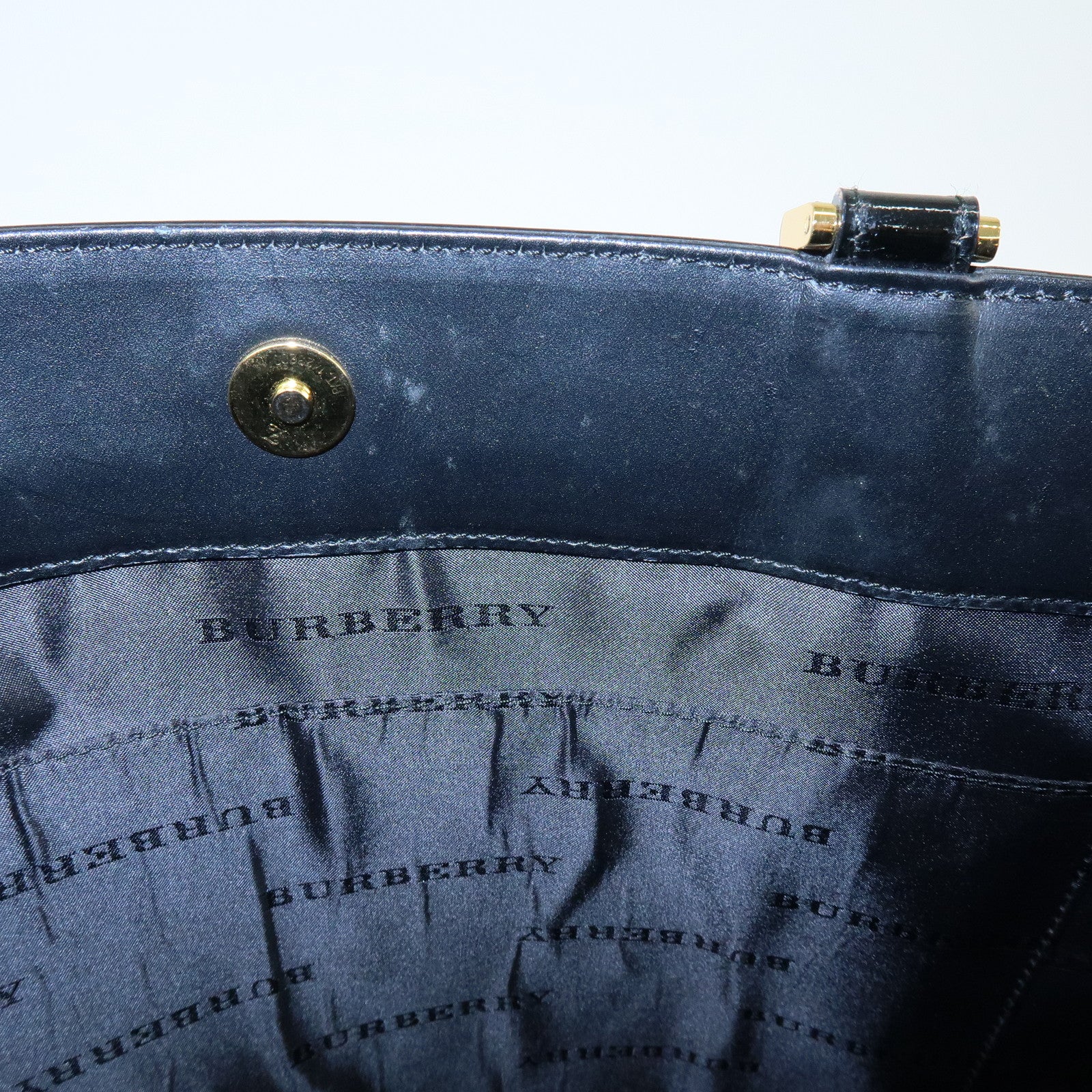 BURBERRY Tweed Patend leaether Suede Tote Bag Beige Black