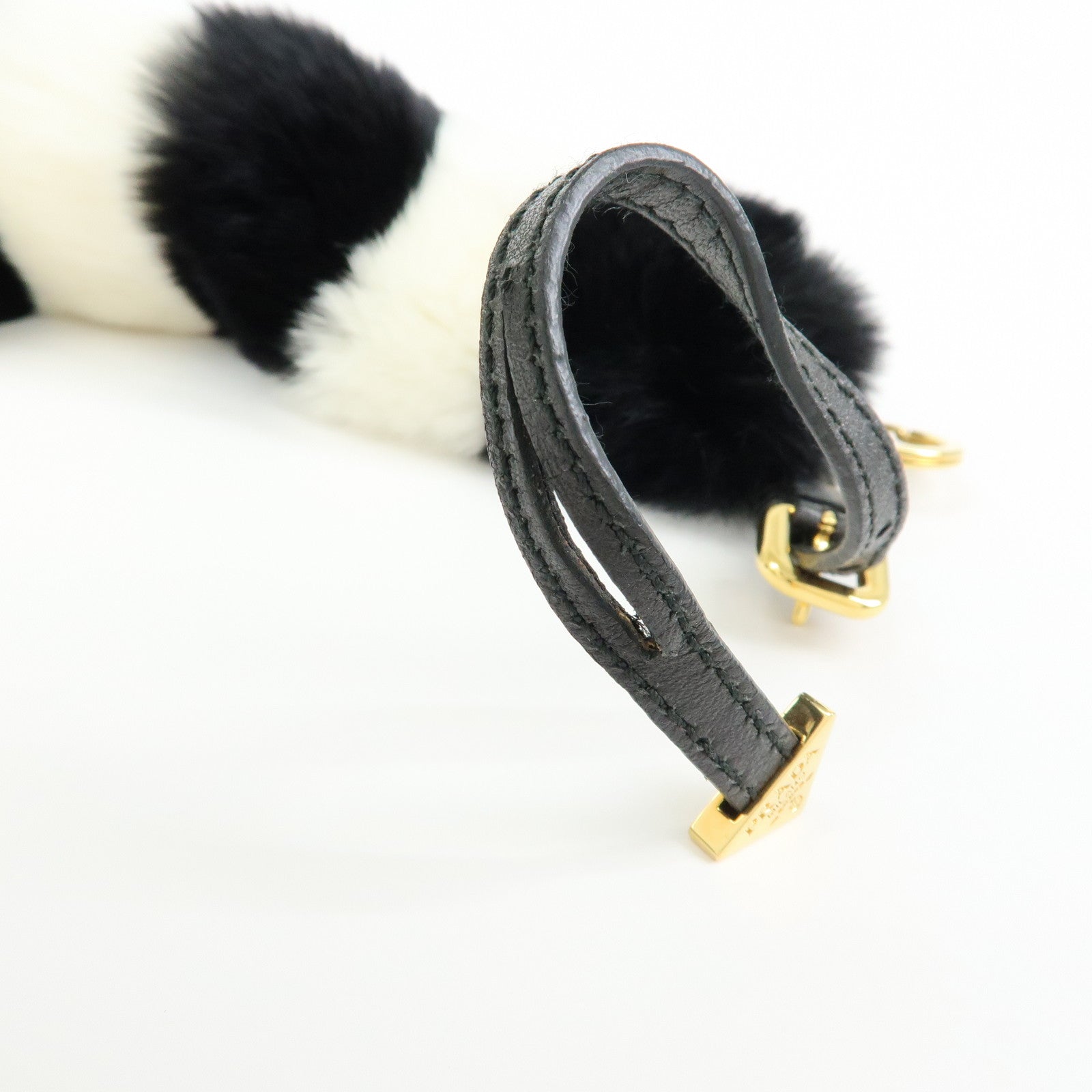 PRADA Triangle Logo Lapin Leather Bag Charm Key Charm Black White