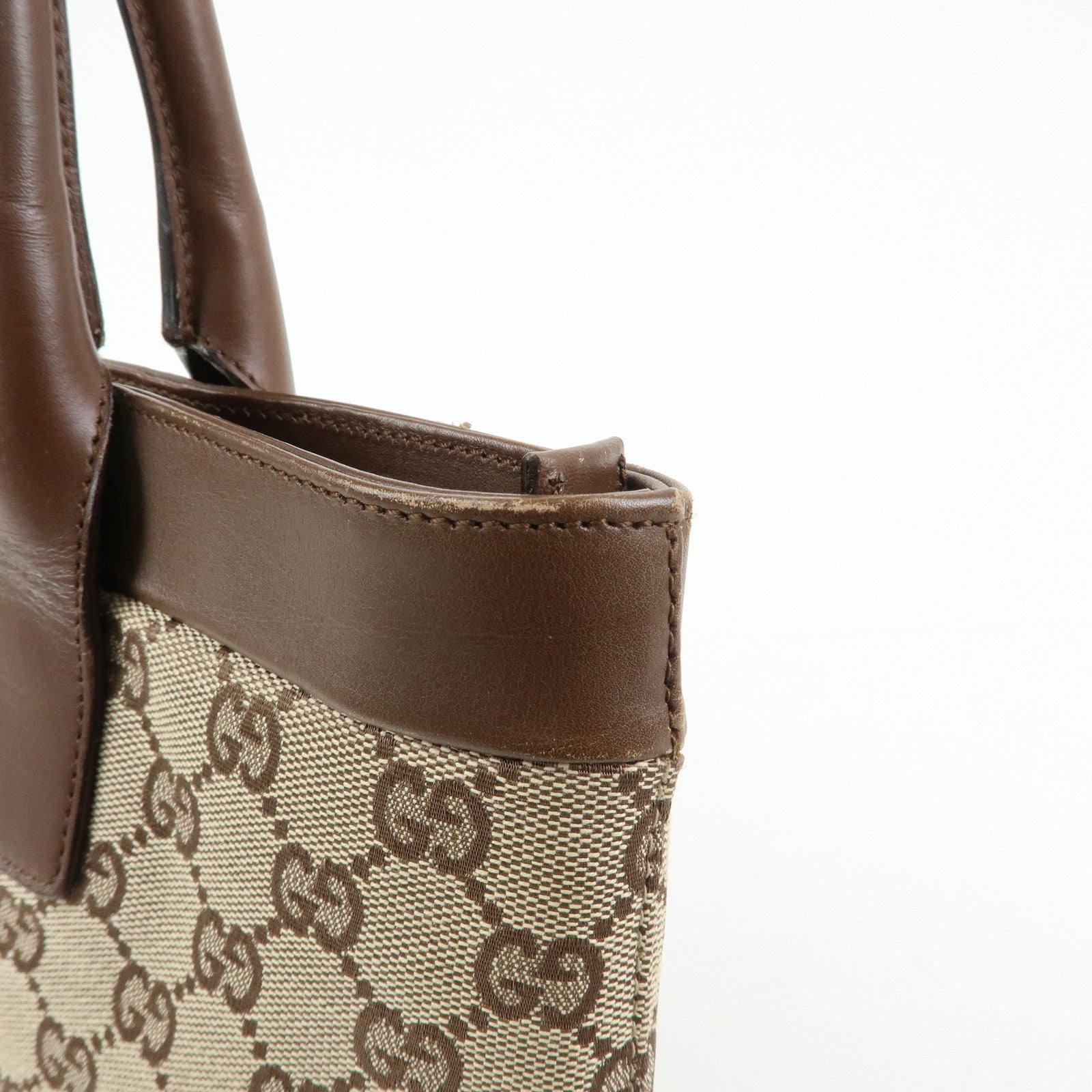 GUCCI GG Canvas Leather Tote Bag Hand Bag Beige Brown 002.1119