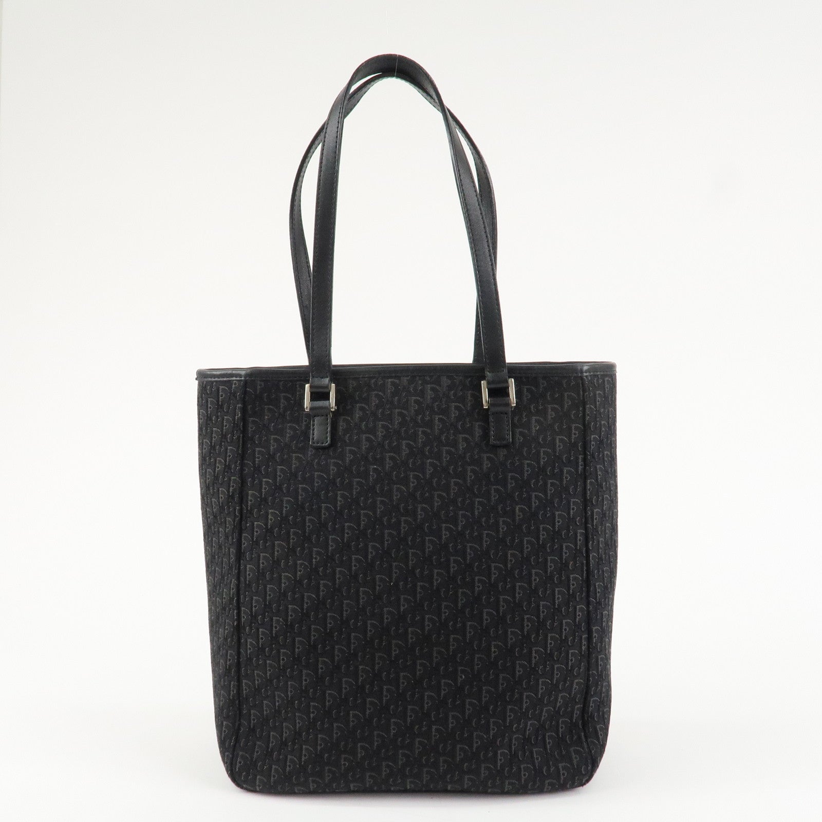 Christian Dior Trotter Leather Canvas Tote Bag Shoulder Bag Black Used