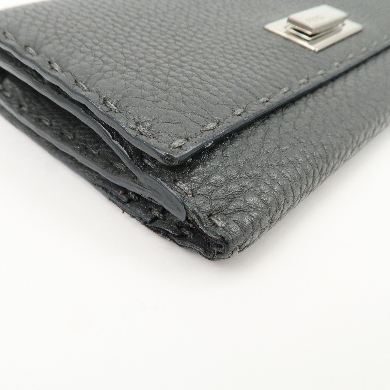FENDI Selleria Leather Peekaboo Bi-Fold Long Wallet Gray 8M0308
