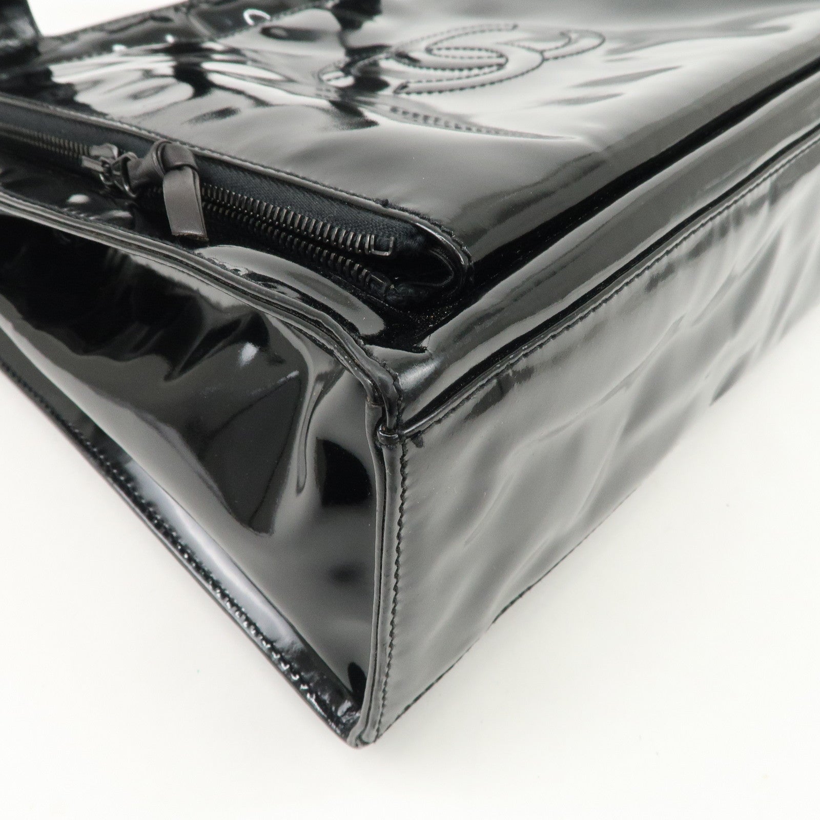 CHANEL COCO Mark Patent Leather Tote Bag Shoulder Bag Black Used