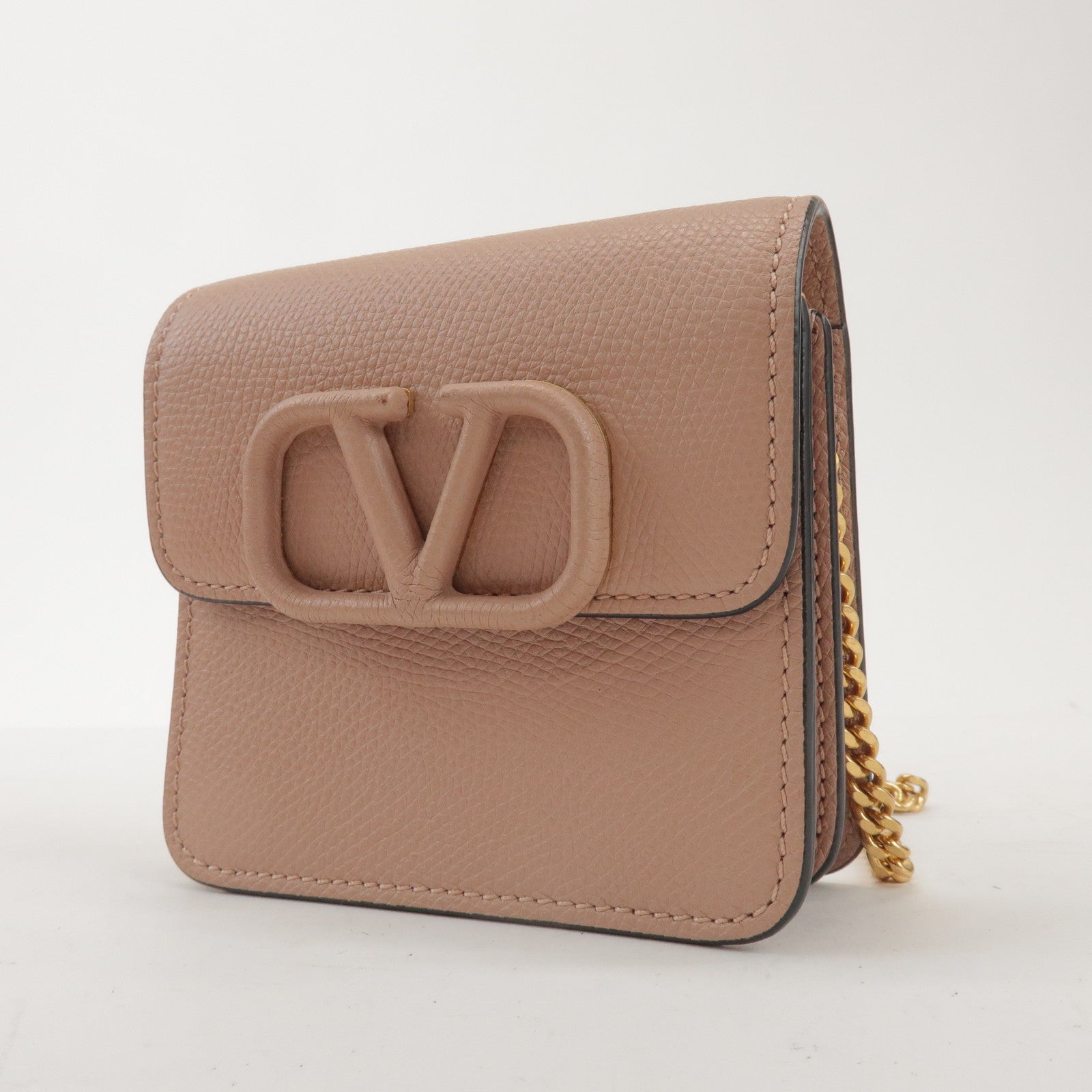 VALENTINO V Sling Leather Shoulder Bag Crossbody Bag Pink Beige