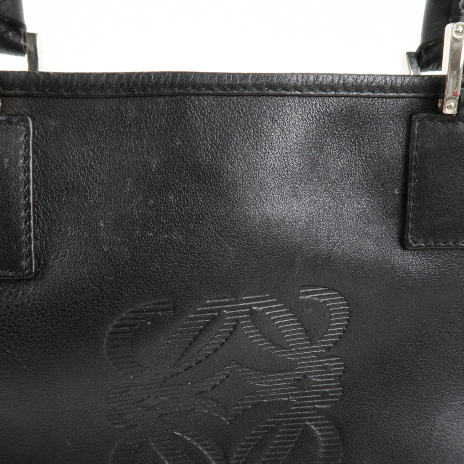 LOEWE Anagram Leather Tote Bag Hand Bag Black