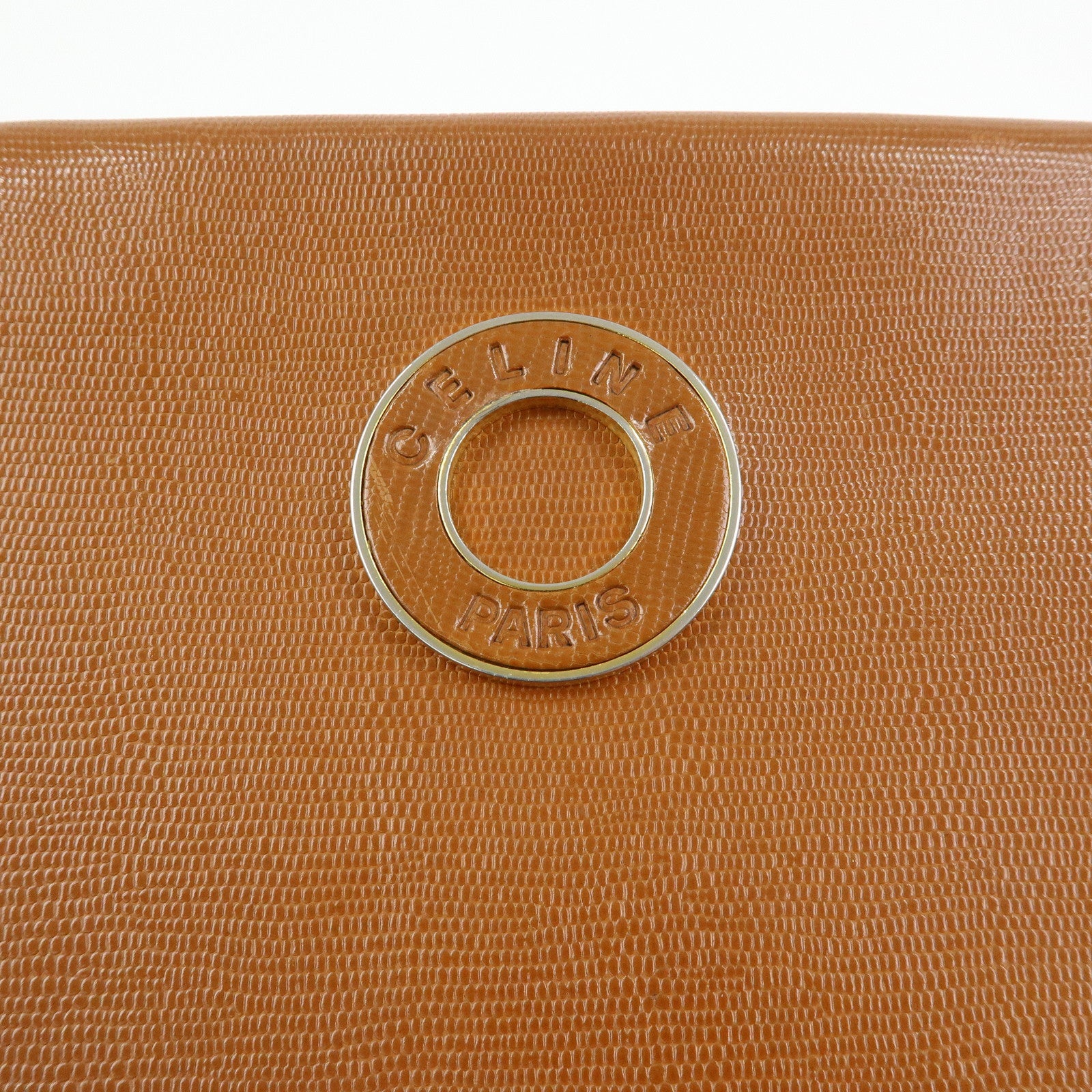 CELINE Ring Logo Leather Shoulder Bag Crossbody Bag Camel