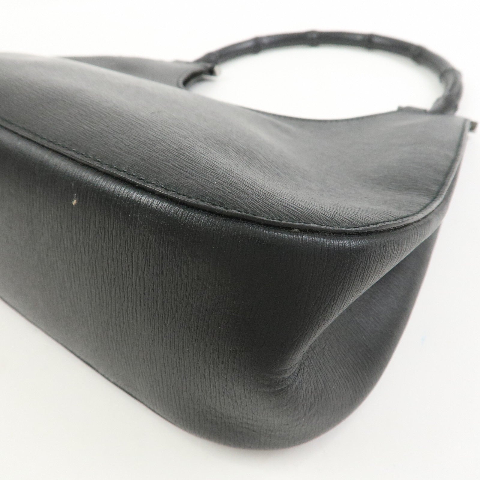 GUCCI Bamboo Leather Hand Bag Shoulder Bag Black 001.3761