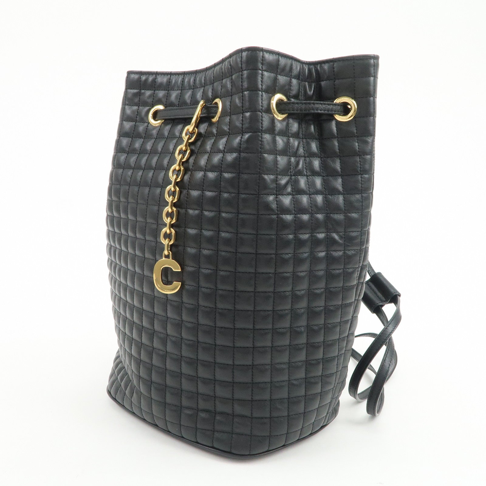 CELINE Logo Leather Backpack Rucksuck Shoulder Bag Black