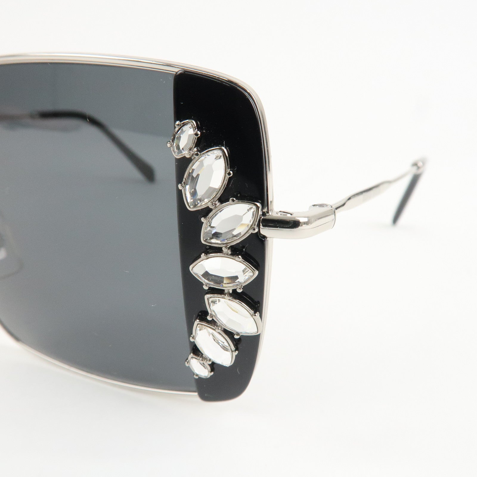 MIU MIU Metal Rhine Stone Sunglasses Black Silver 01E-580 46□19