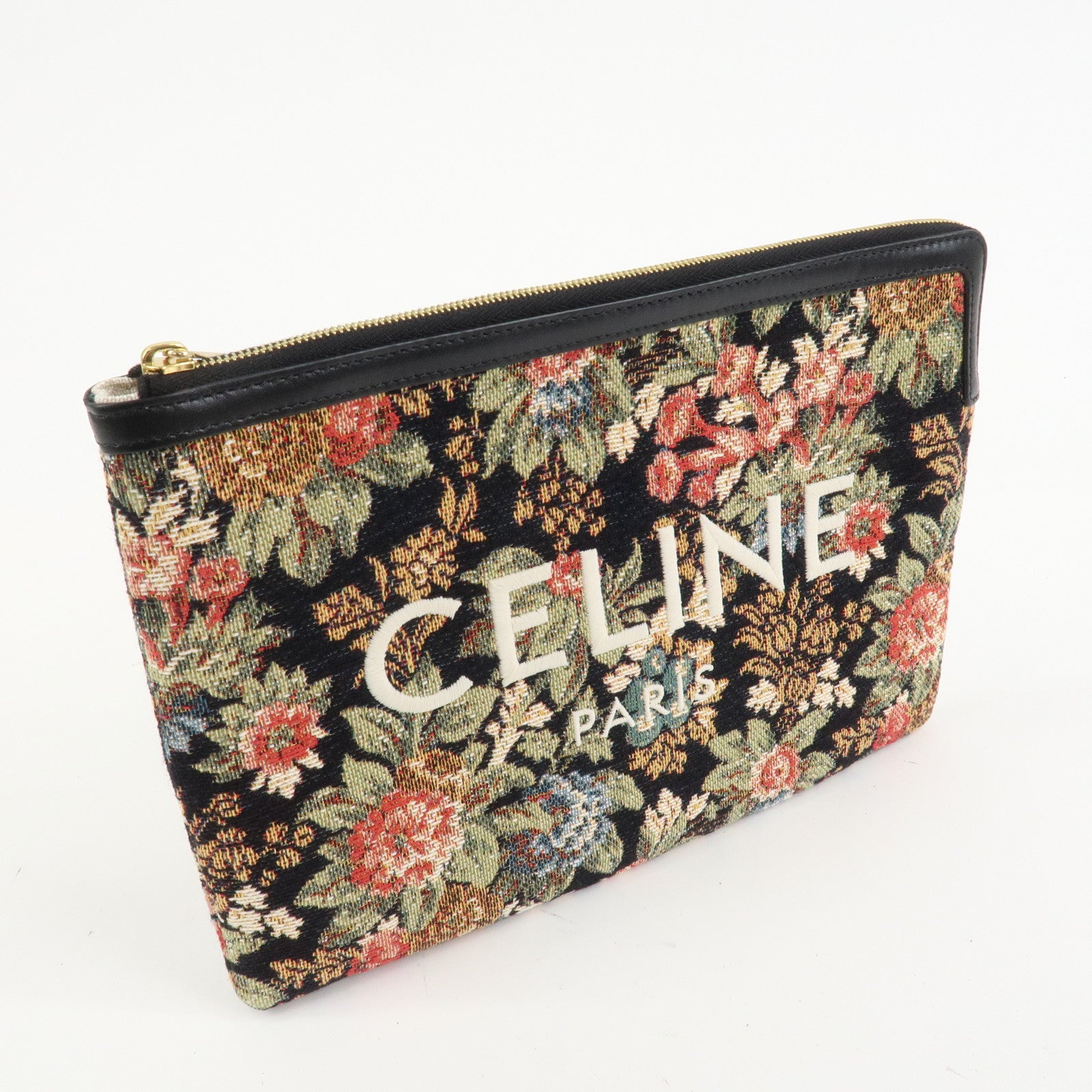 CELINE Jacquard Leather Clutch Bag Second Bag Black Multicolor