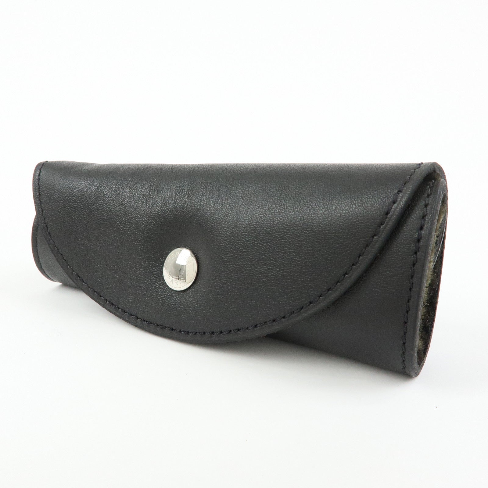 HERMES Leather Fur Shoes Polishing Glove Black