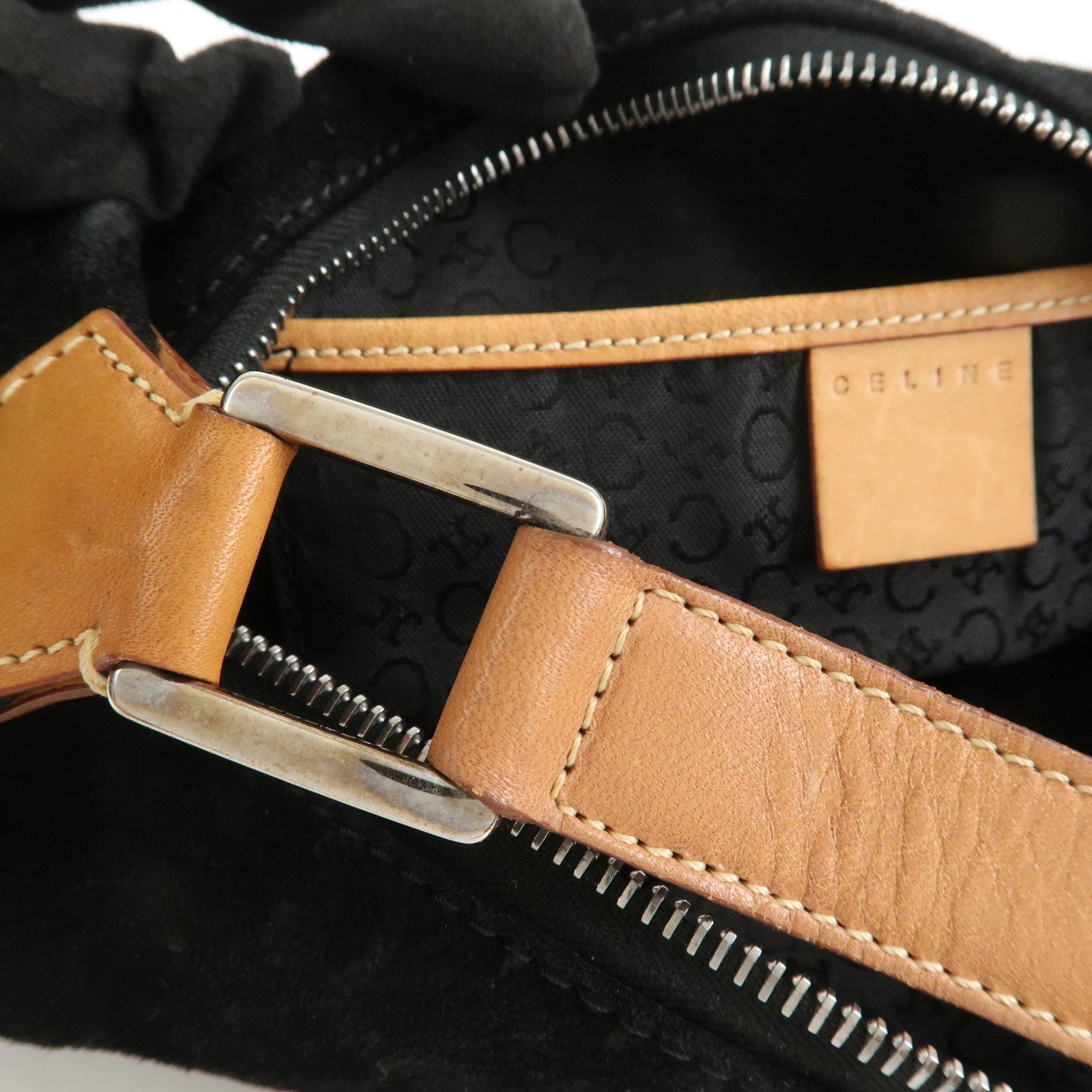 CELINE C Macadam Leather Suede Shoulder Bag Hand Bag Black Brown