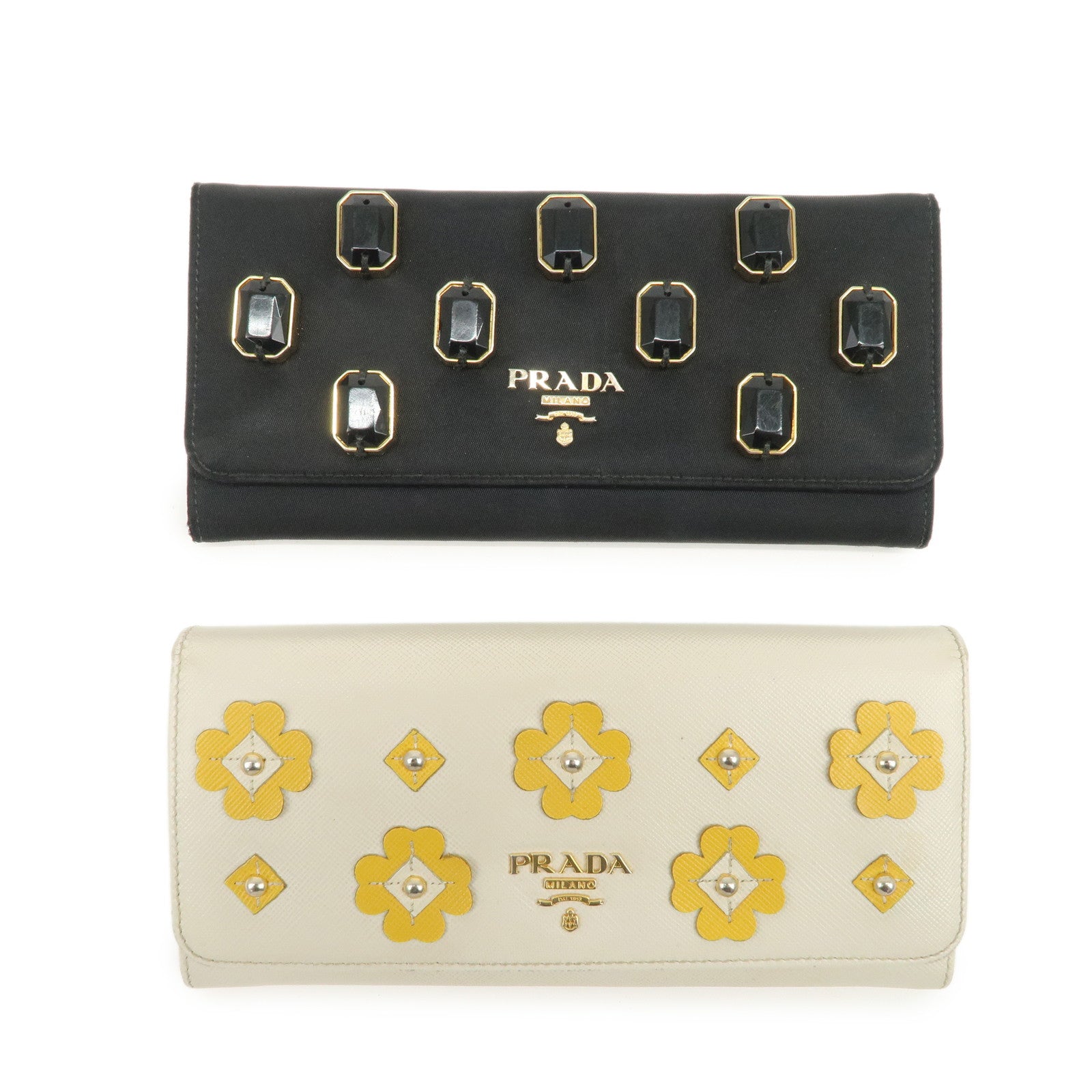 PRADA Saffiano Leather Nylon Set of 3 Long Wallet Beige 1MH132