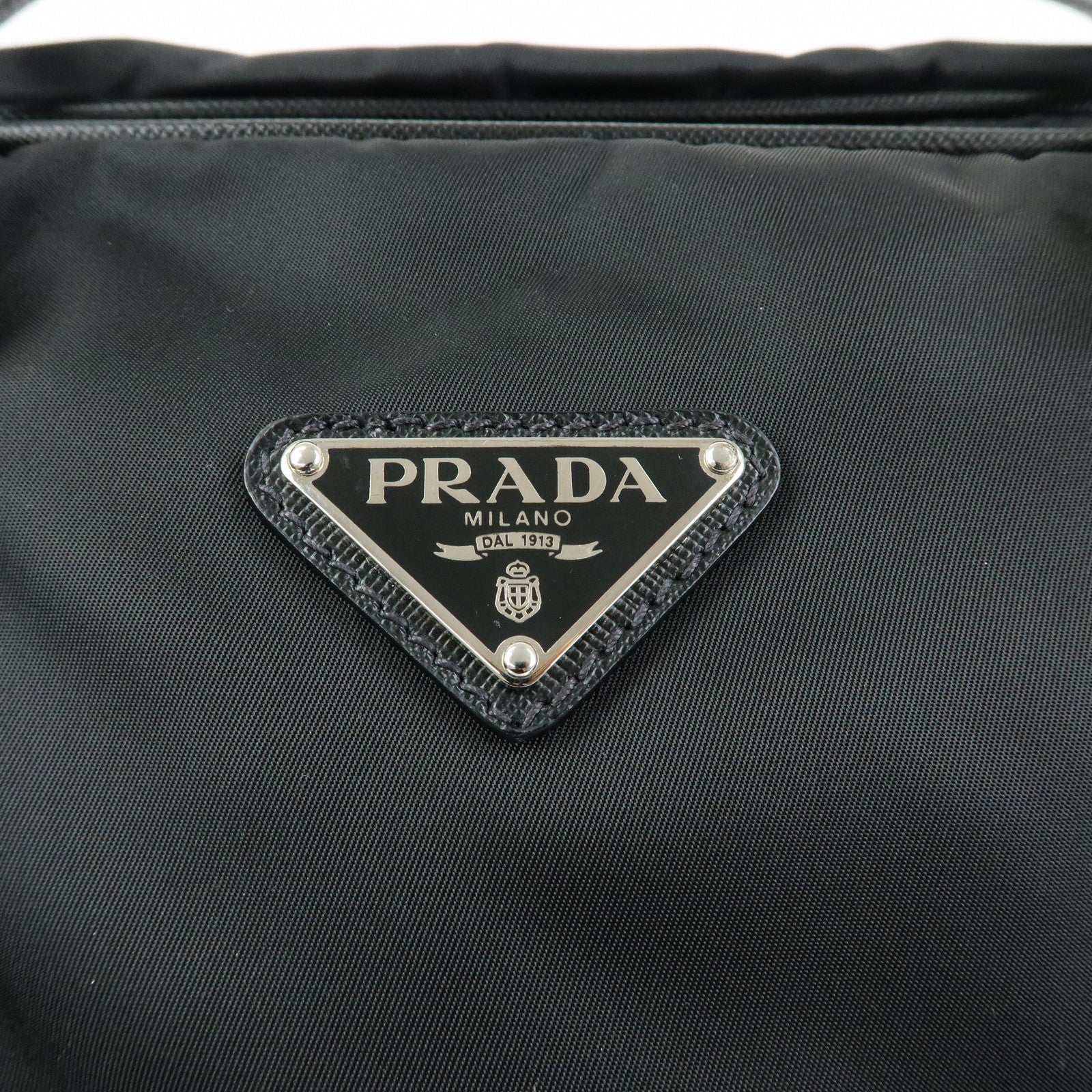 PRADA Triangle Logo Nylon Saffiano Leather Boston Bag Black VS0069