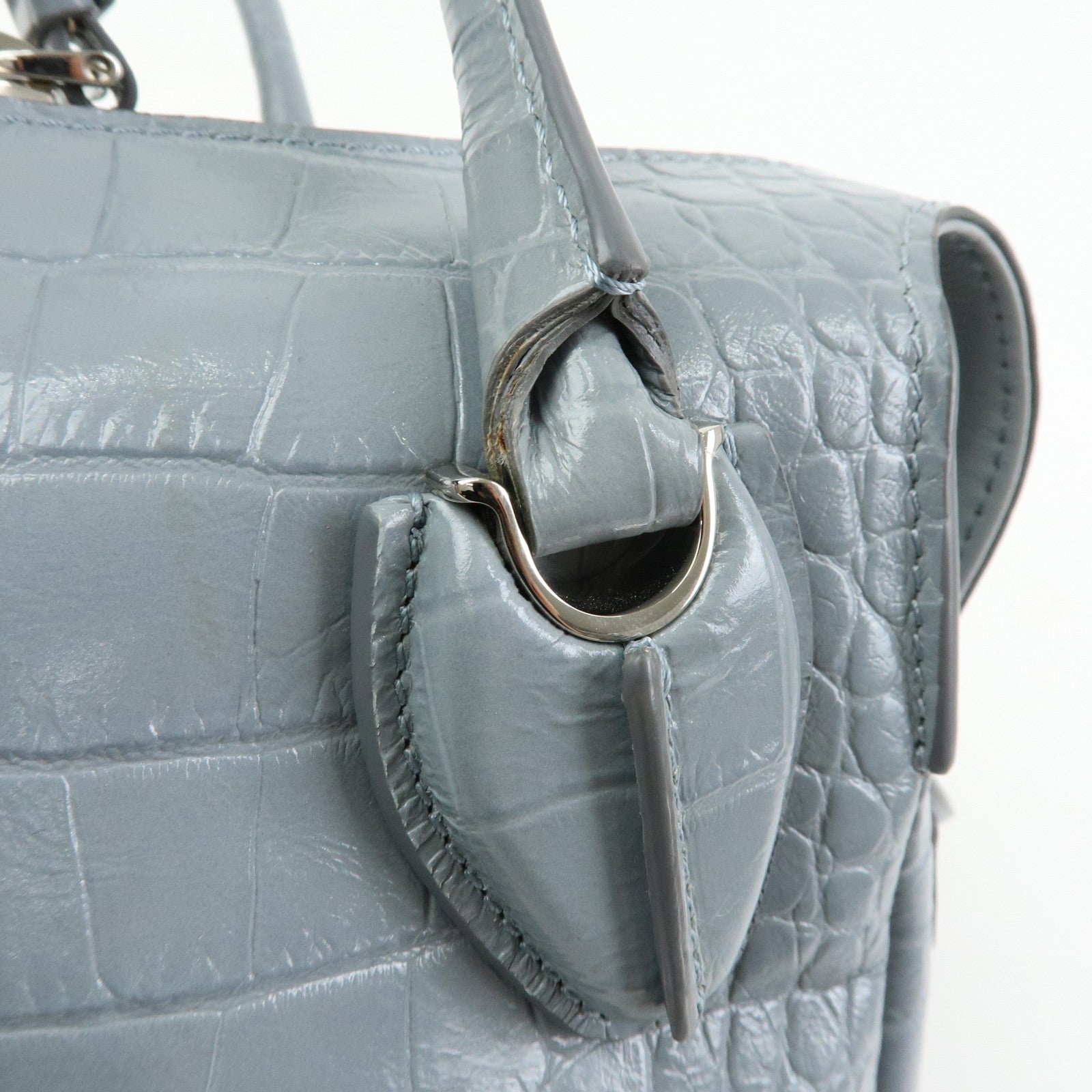 TOD'S D Styling Embossed Leather 2Way Hand Shoulder Bag Light Gray