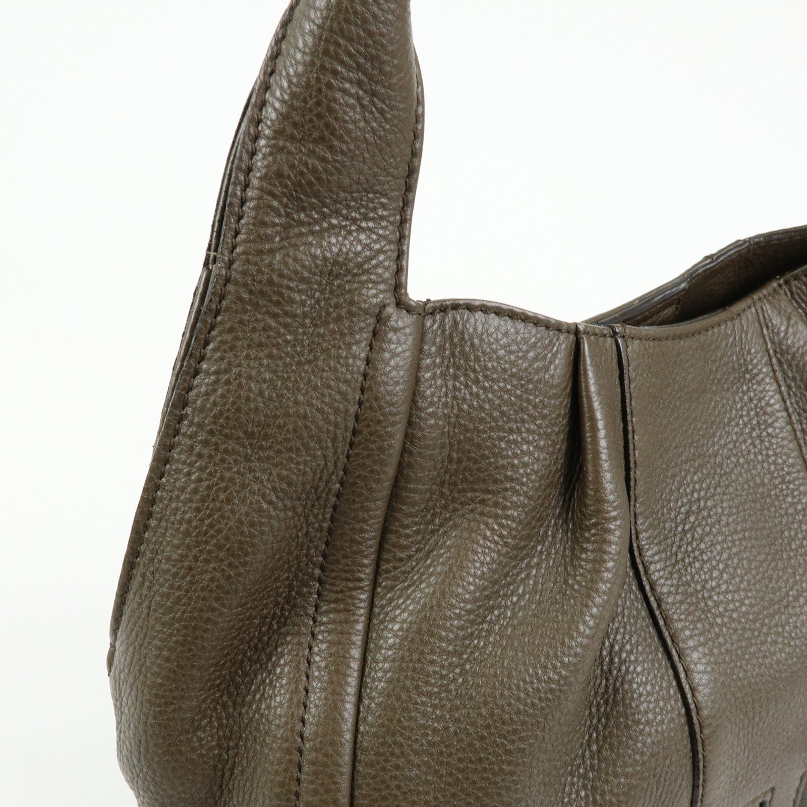 Ferragamo Gancini Calf Leather Hand Bag Shoulder Bag Khaki