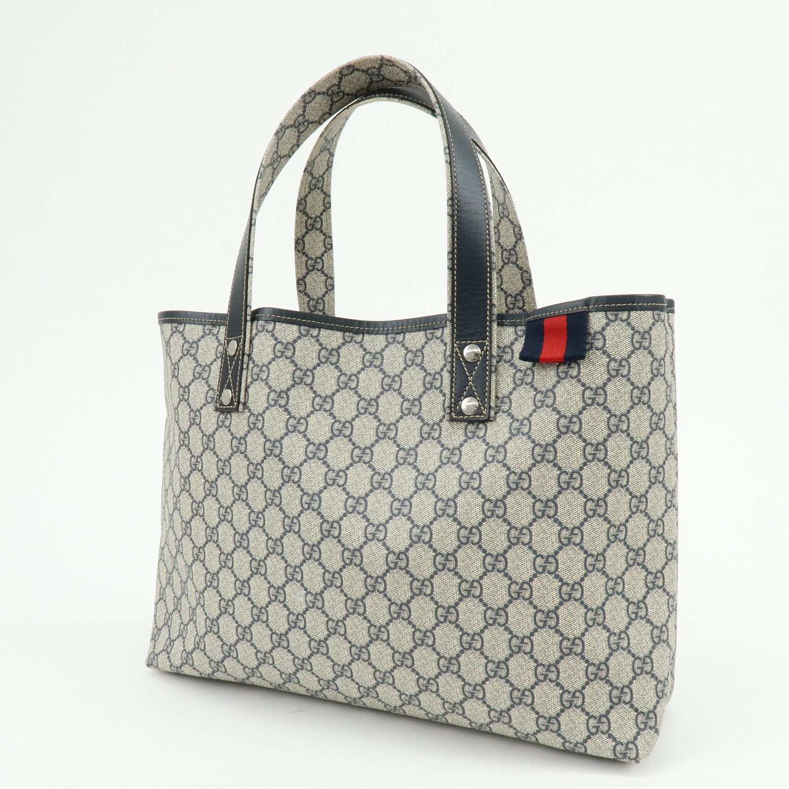 GUCCI Sherry GG Supreme Leather Tote Bag Shoulder Bag Navy 211134