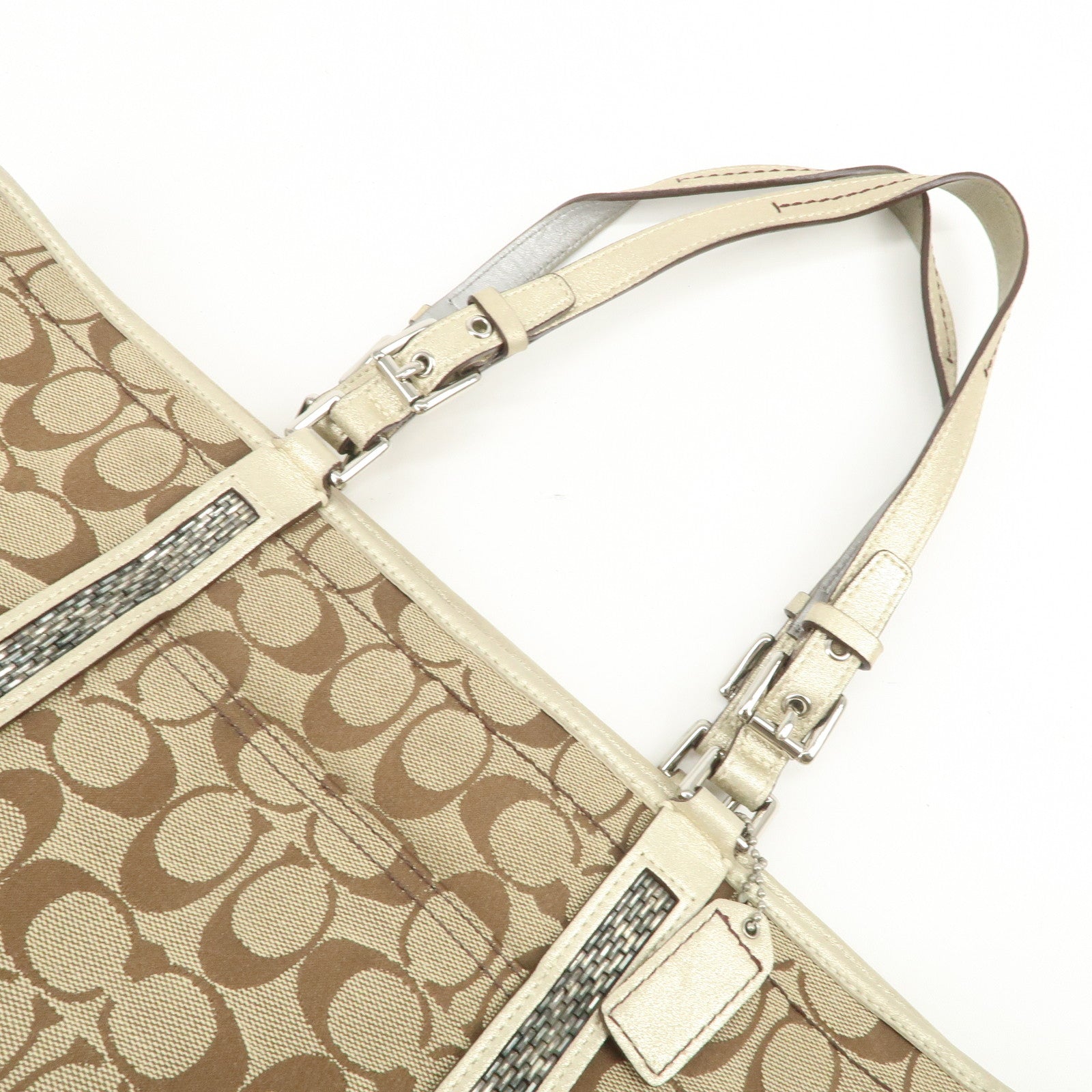 COACH Signature Set of 3 Shoulder Bag Hand Bag Beige Brown Gold