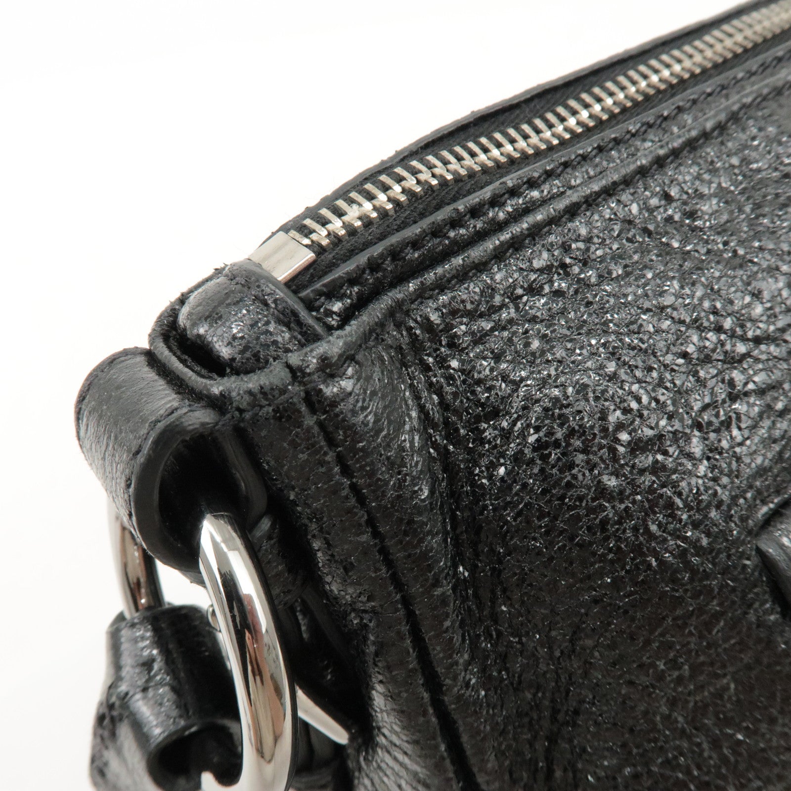 PRADA Logo Leather Chain Shoulder Bag Hand Bag Black BR4370 Used