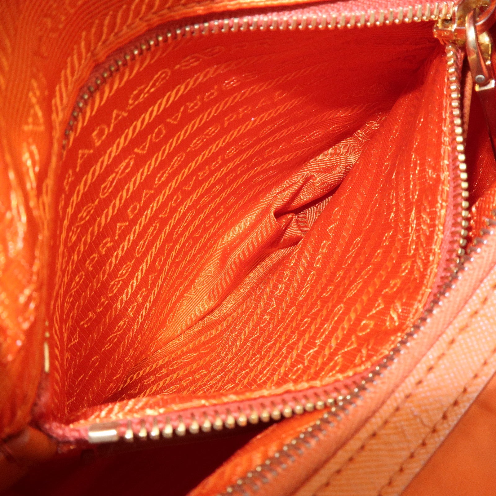 PRADA Triangle Logo Nylon Leather 2Way Shoulder Bag Orange Used