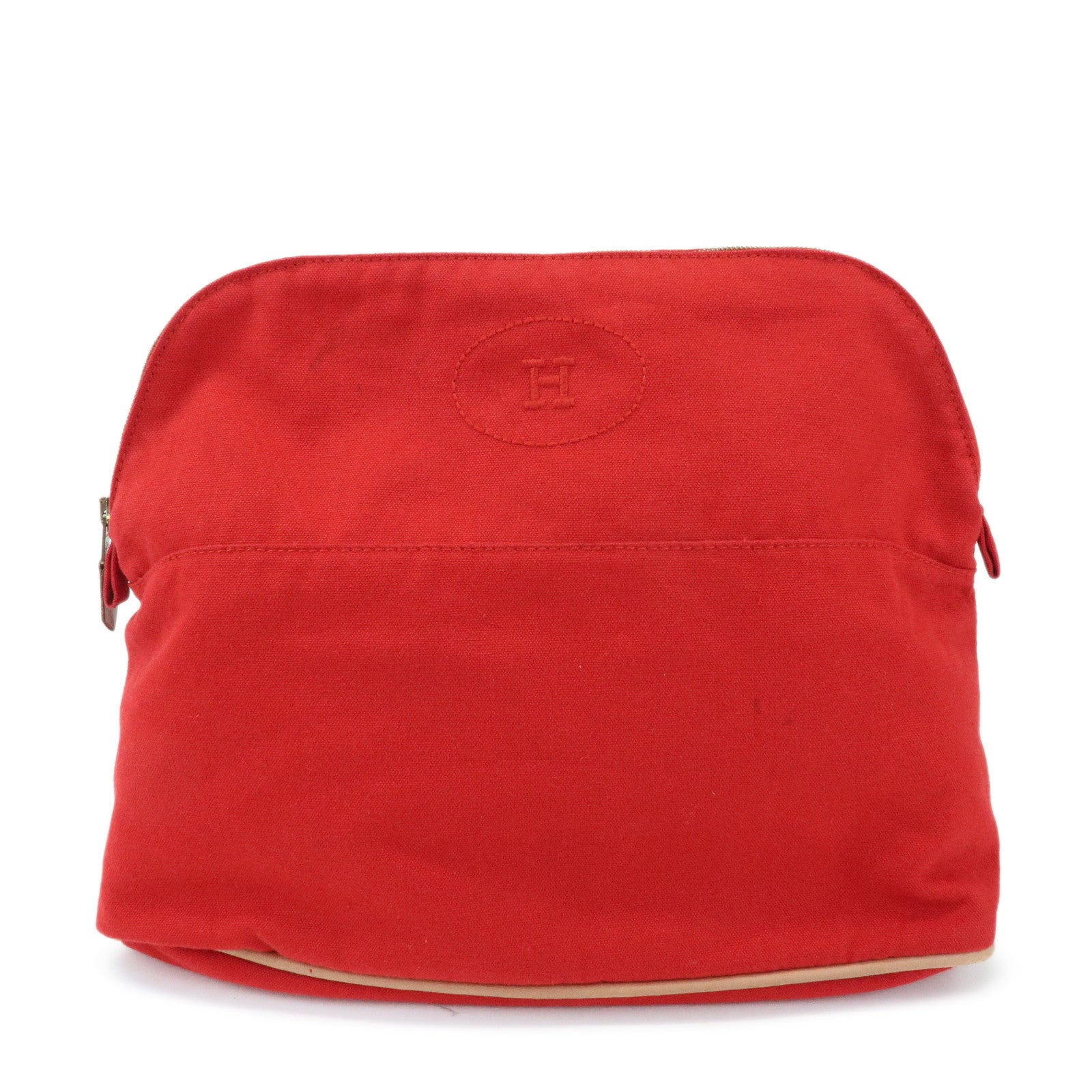 HERMES Cotton Canvas Bolide Pouch GM Cosmetic Pouch Red