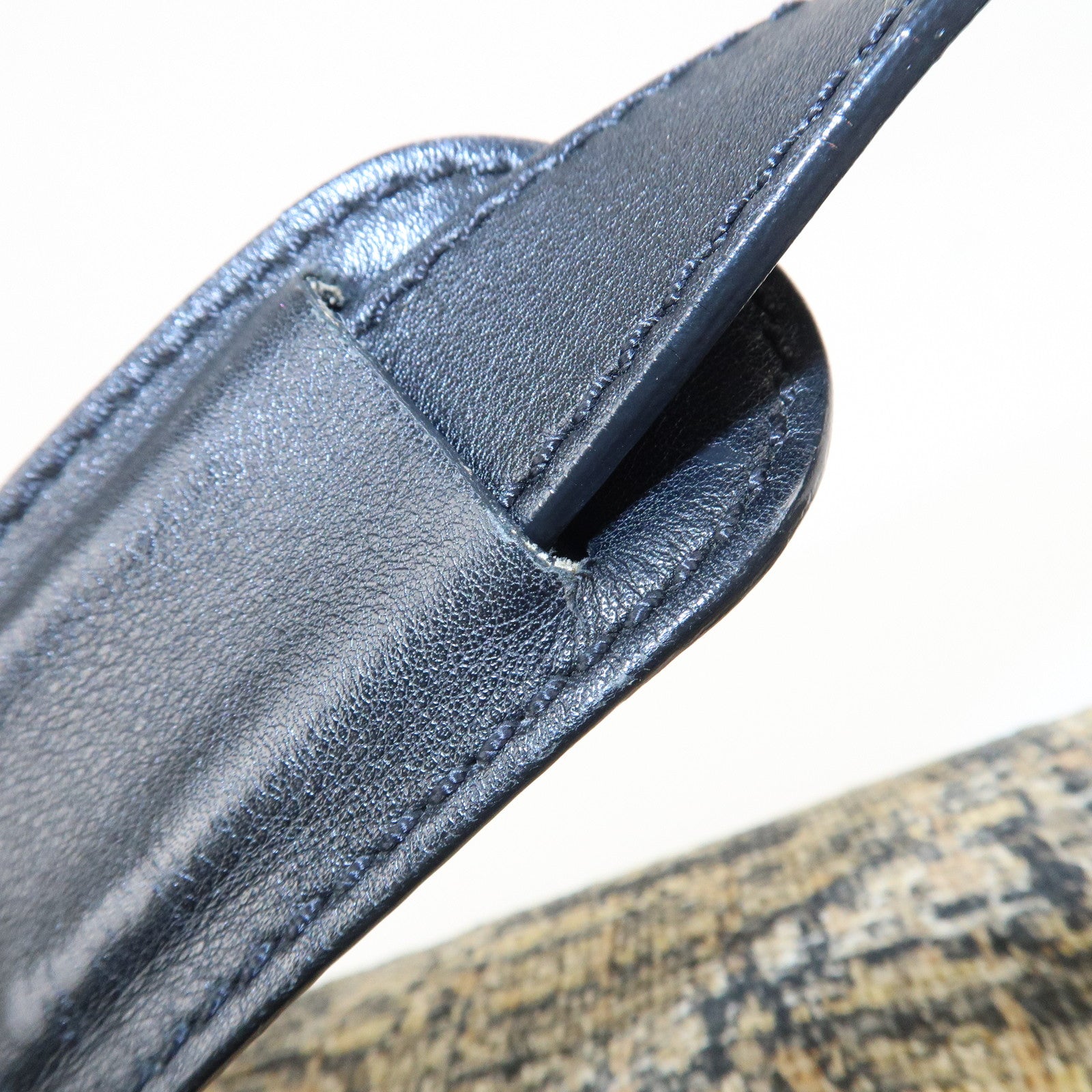 CHANEL COCO Mark Lamb Skin Tweed Shoulder Bag Hand Bag Black Silver HDW Used