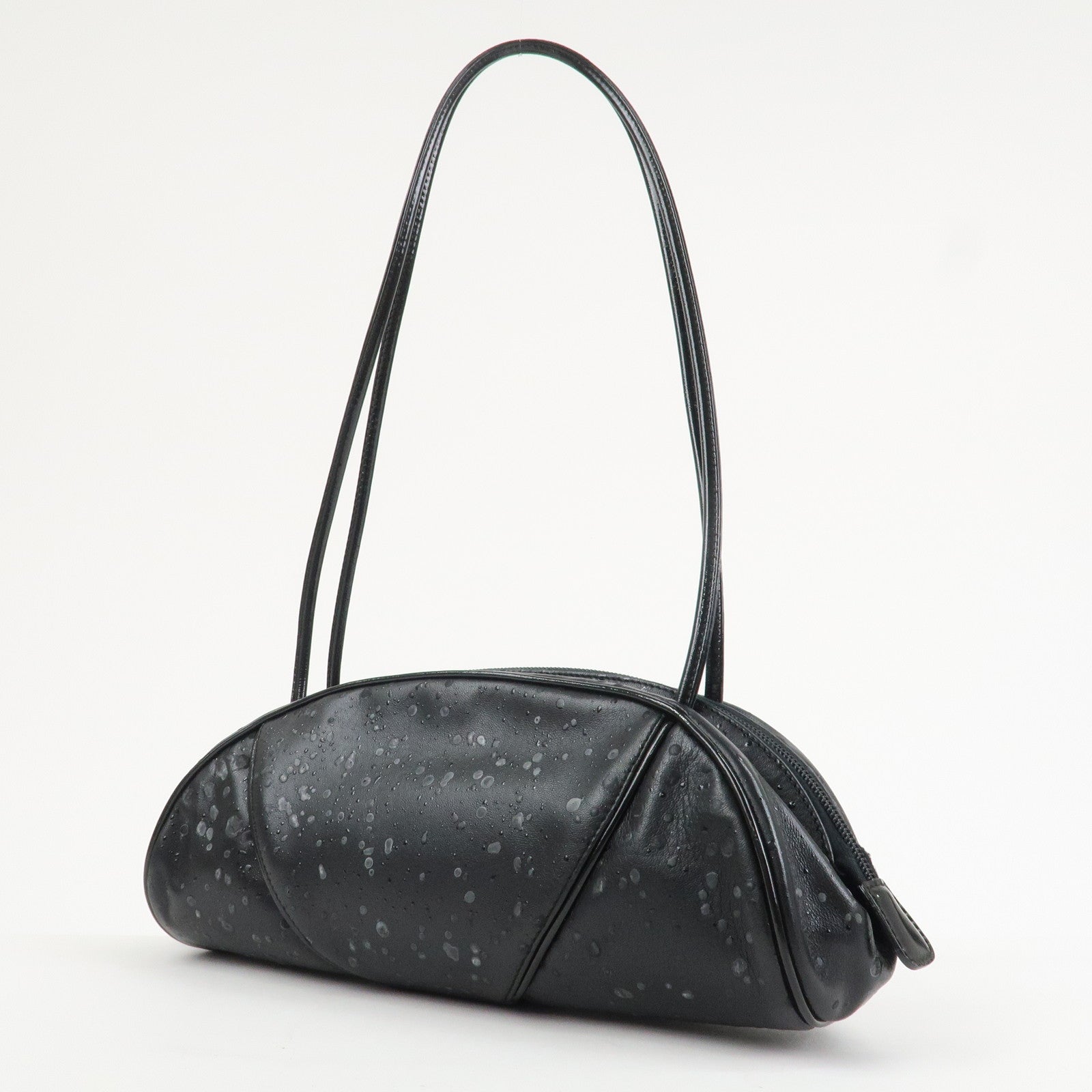 Christian Dior Leather Patent Leather Shoulder Bag Hand Bag Black