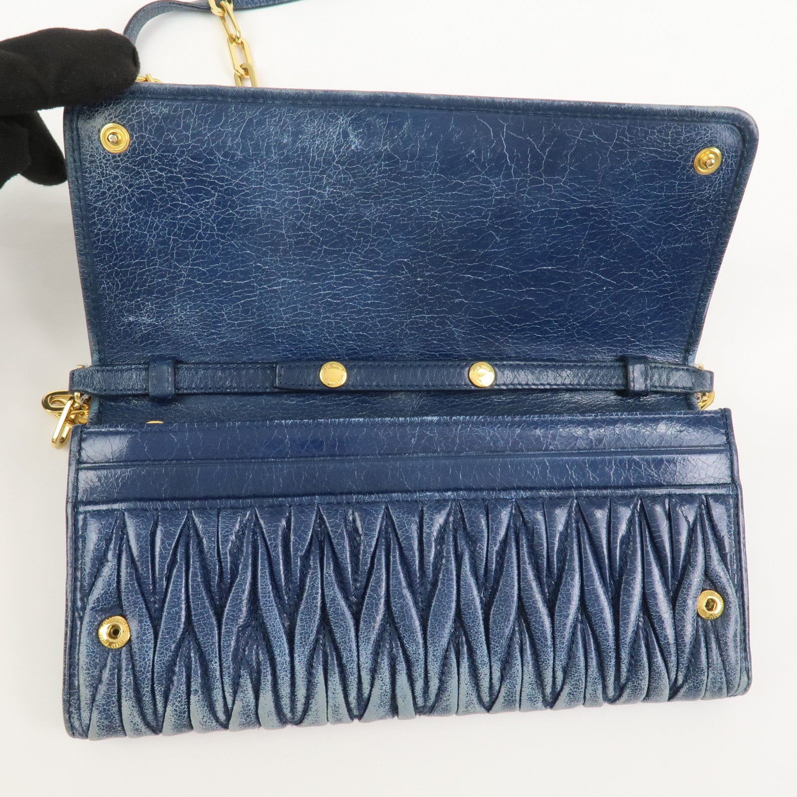 MIU MIU Matelasse Logo Leather Chain Shoulder Wallet Blue 5M1290