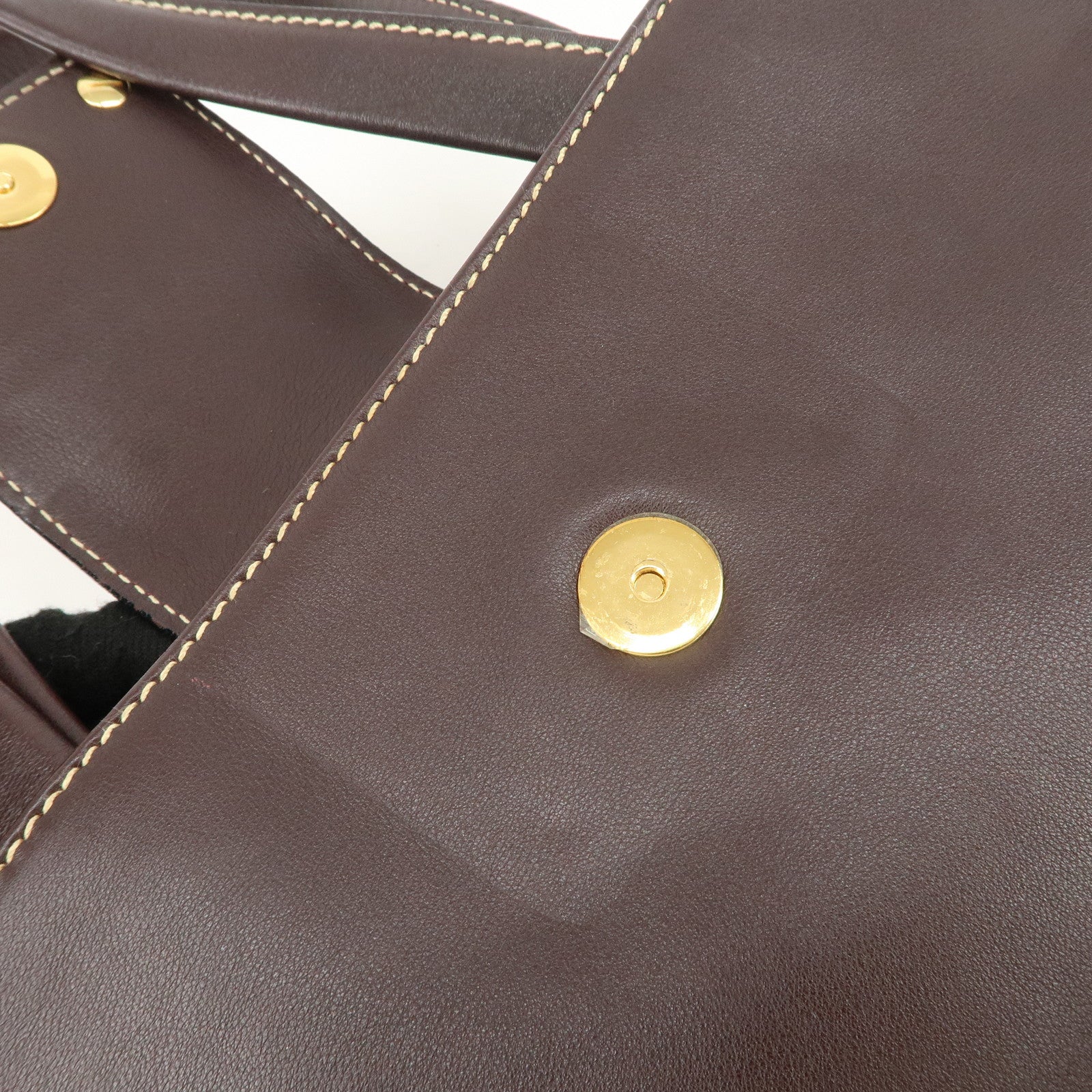 BVLGARI  Leather Tote Bag Hand Bag Dark Brown Gold HDW Used