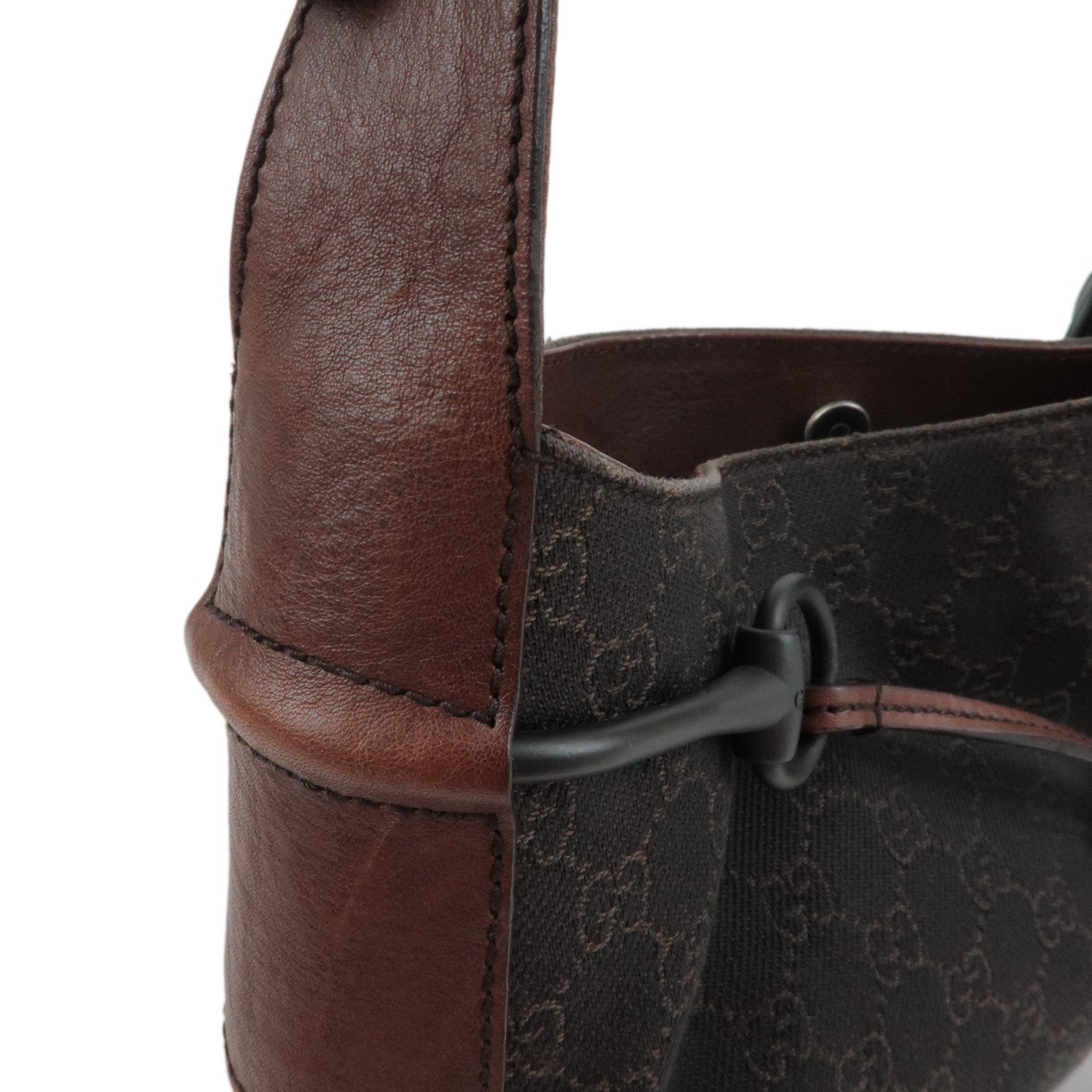 GUCCI Horsebit GG Monogram Leather Shoulder Bag Dark Brown 17325