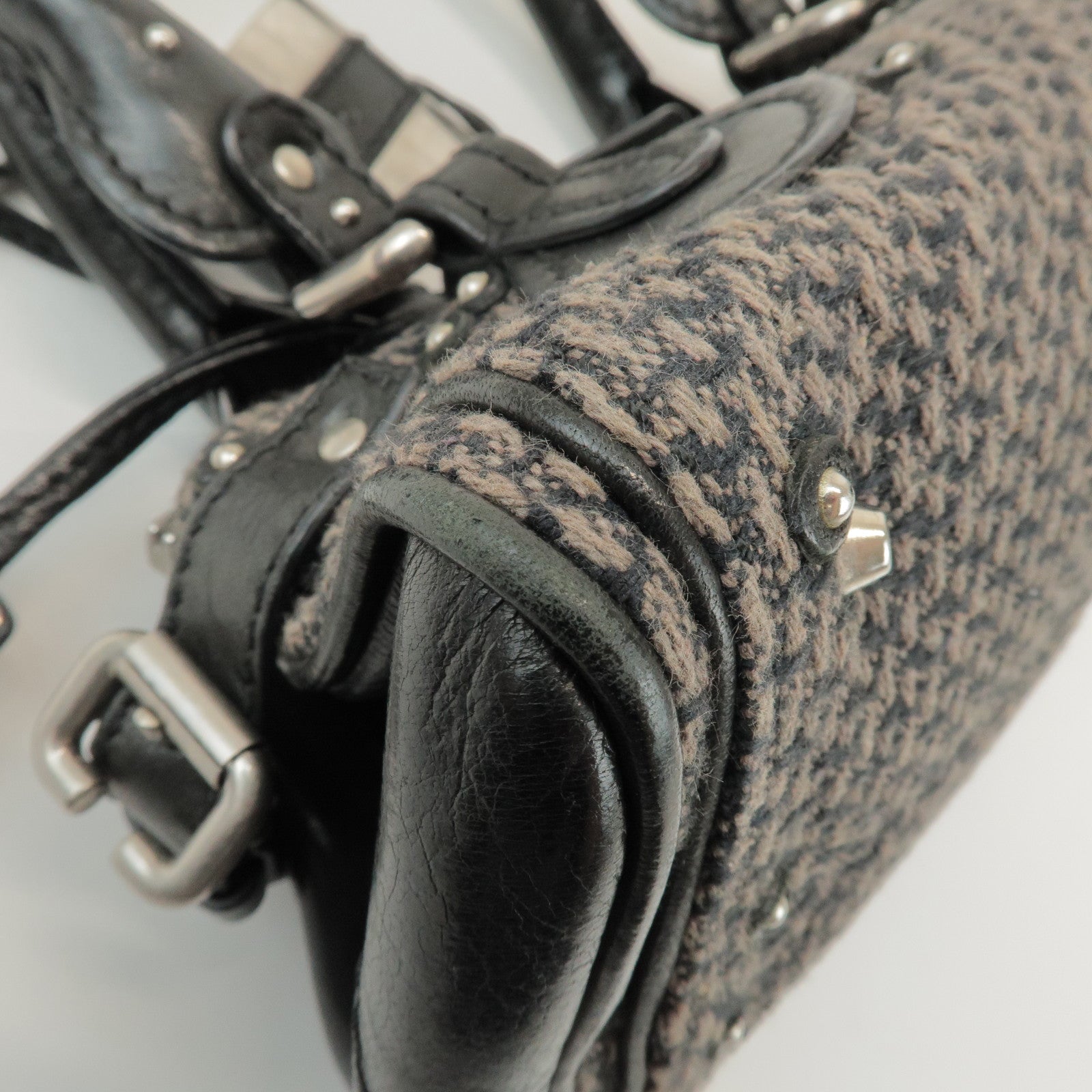 Chloe Paddington Mini Tweed Leather Hand Bag Black Brown